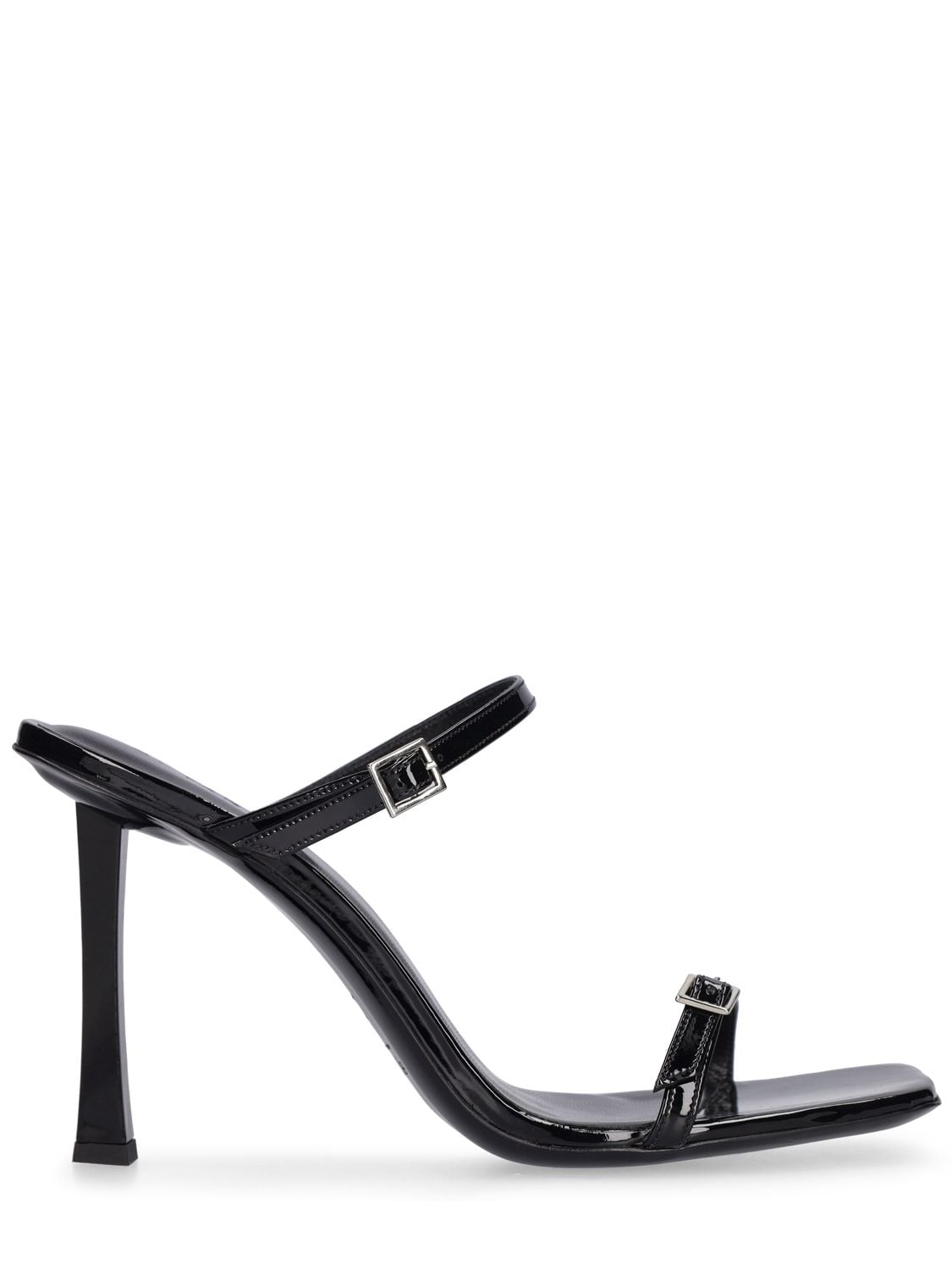 BY FAR 90MM FLICK PATENT LEATHER SANDALS