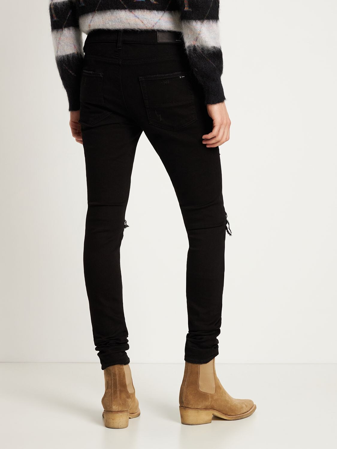 Shop Amiri 15cm Mx1 Bandana Tapered Denim Jeans In Black