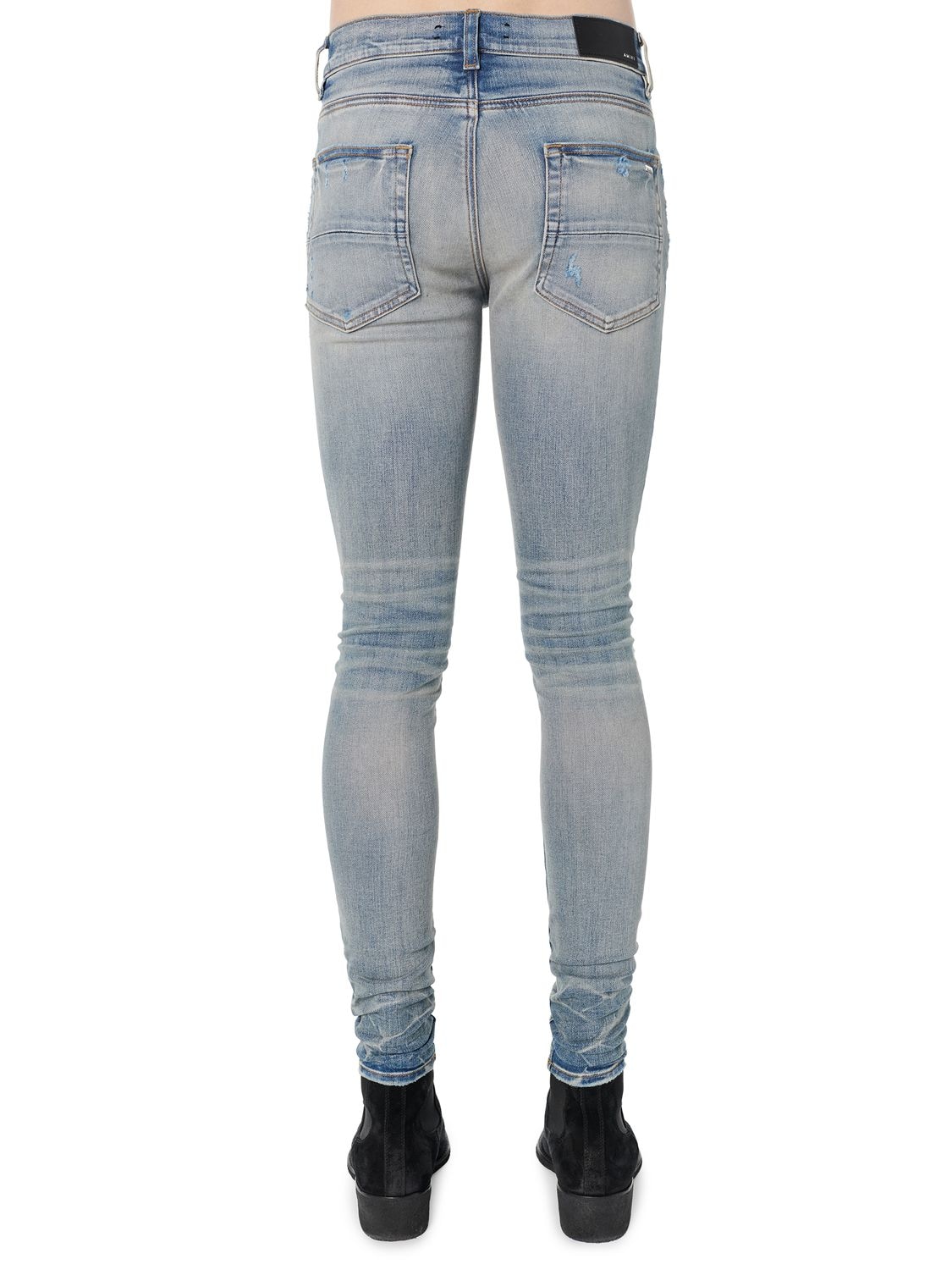 Shop Amiri 15cm Mx1 Bandana Tapered Denim Jeans In Clay Indigo
