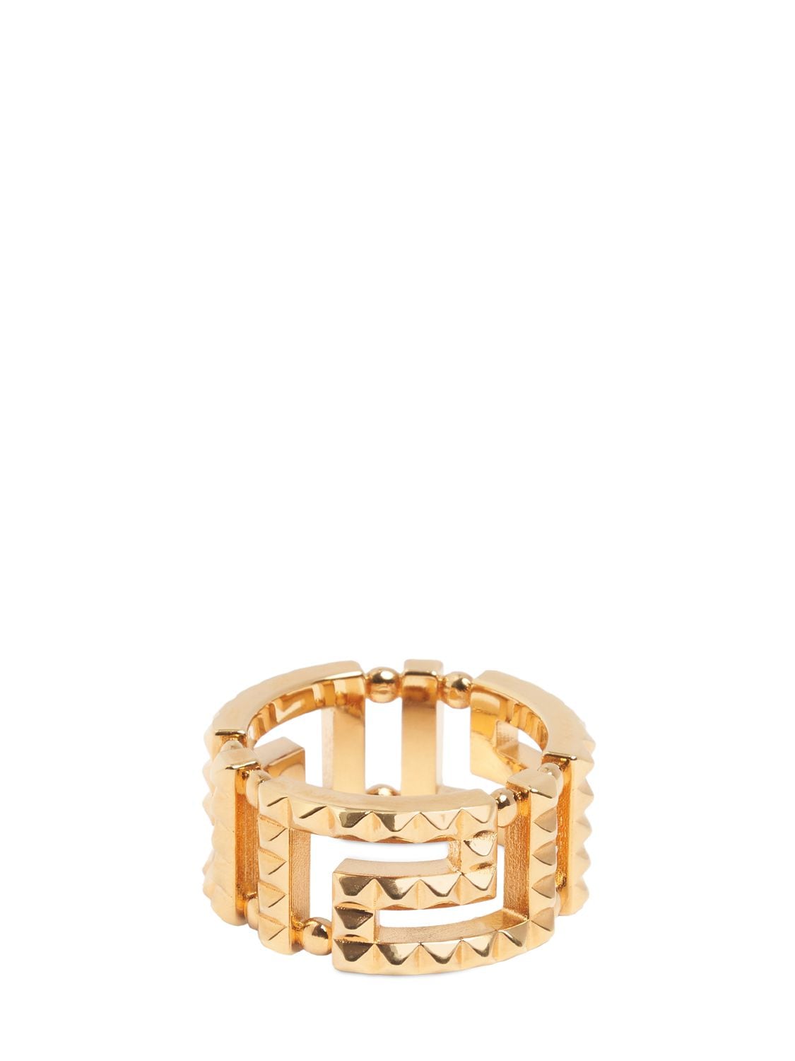 Shop Versace Studded Greek Motif Band Ring In Gold