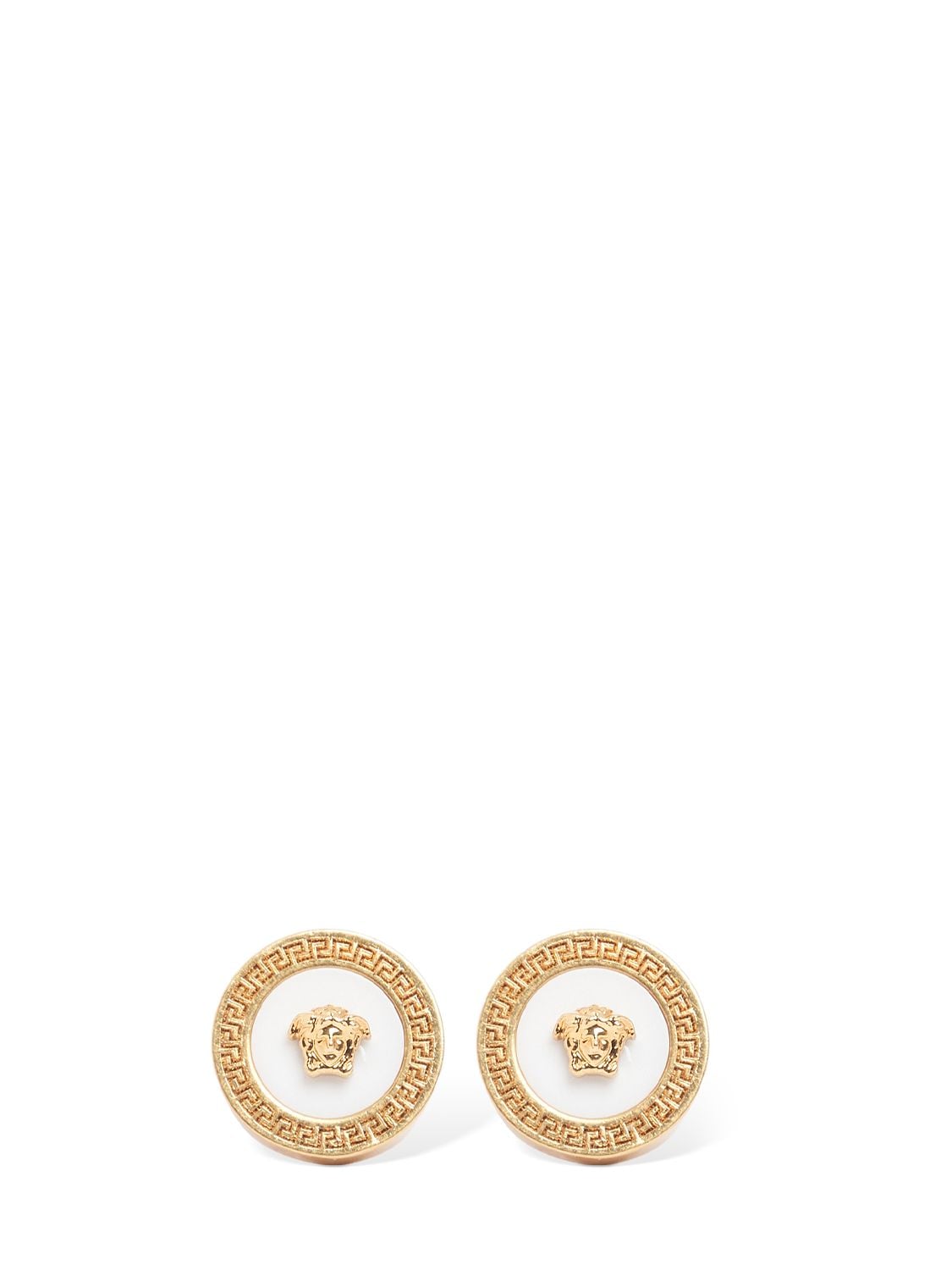 Versace Enamel Medusa Stud Earrings In Gold,white