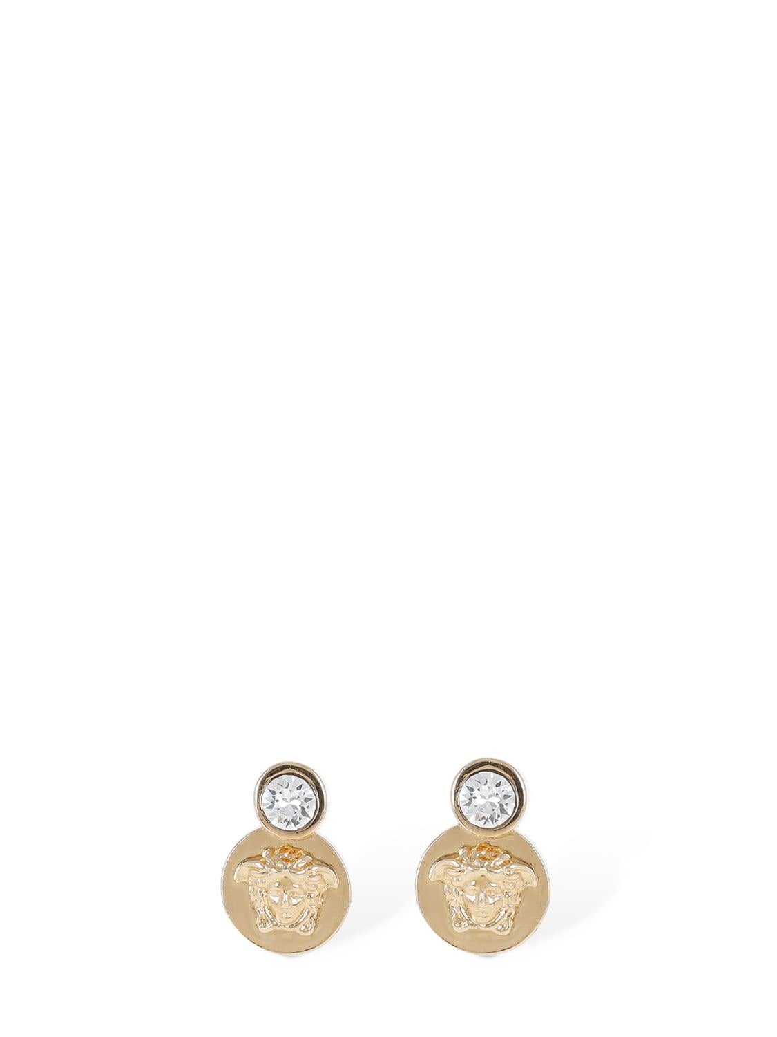 Versace Icon Medusa Crystal Earrings In Gold,crystal