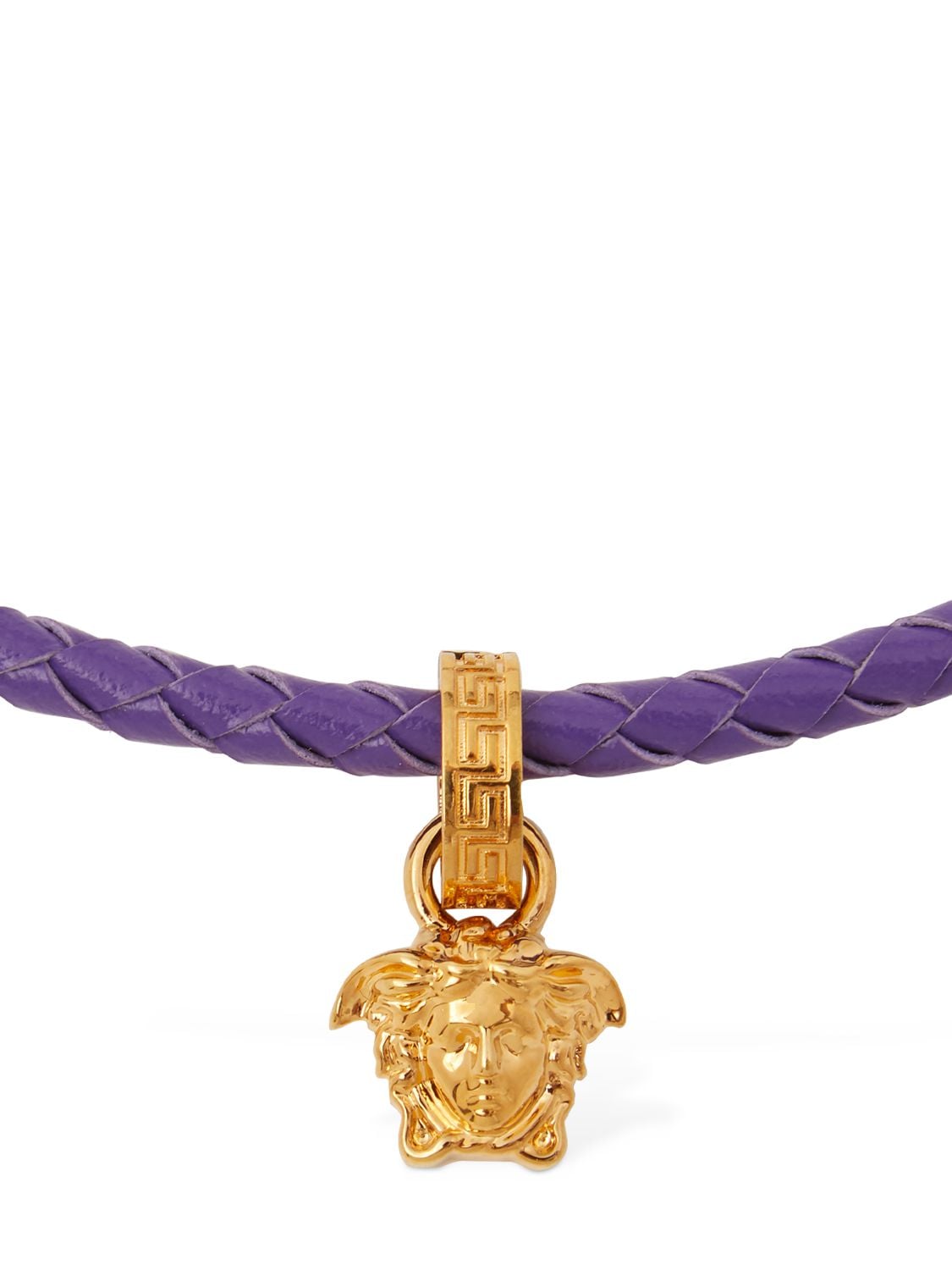 Shop Versace Crystal Medusa Leather Choker In Purple,gold