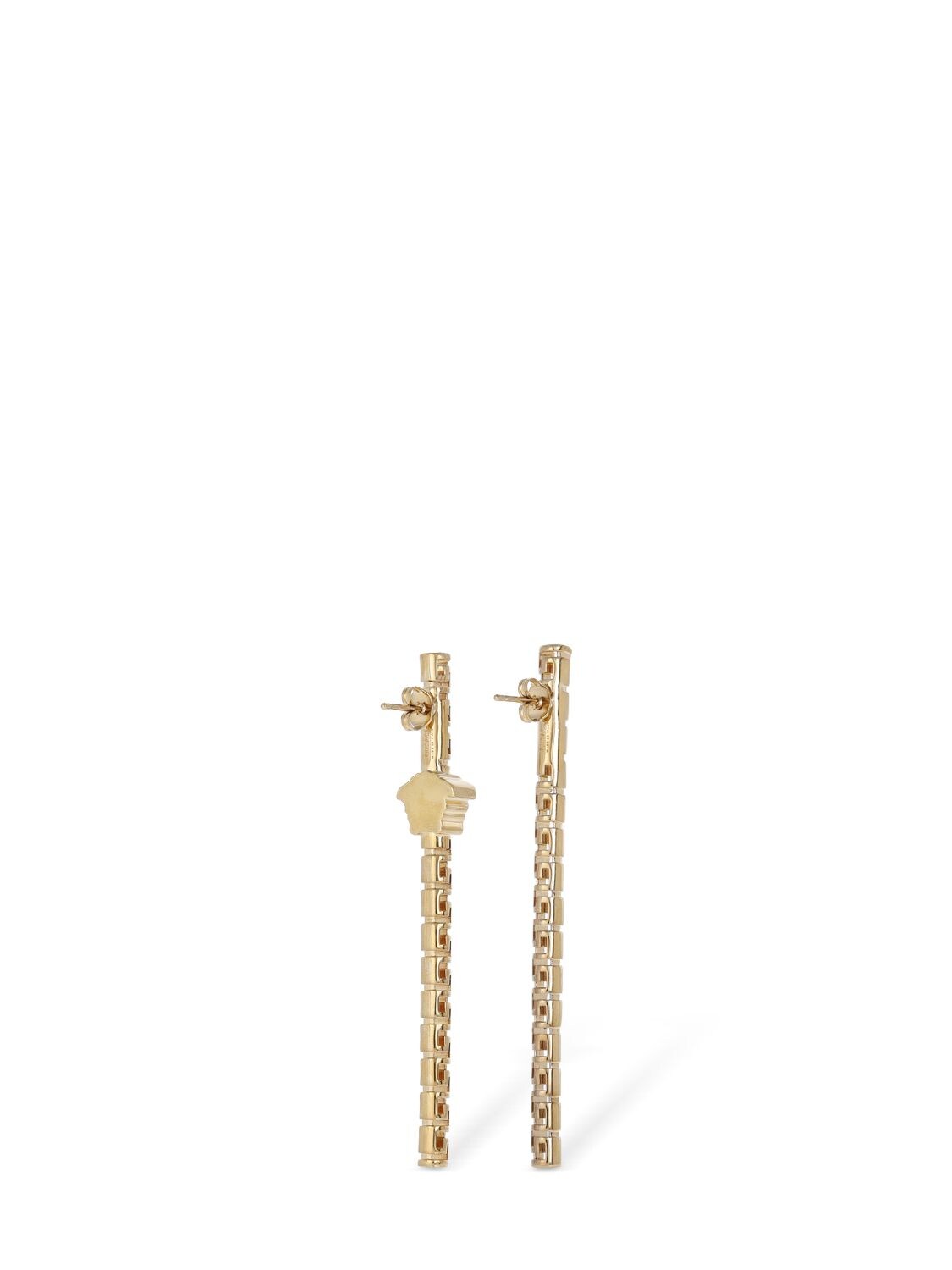 Shop Versace Greek Motif Asymmetric Earrings In Gold