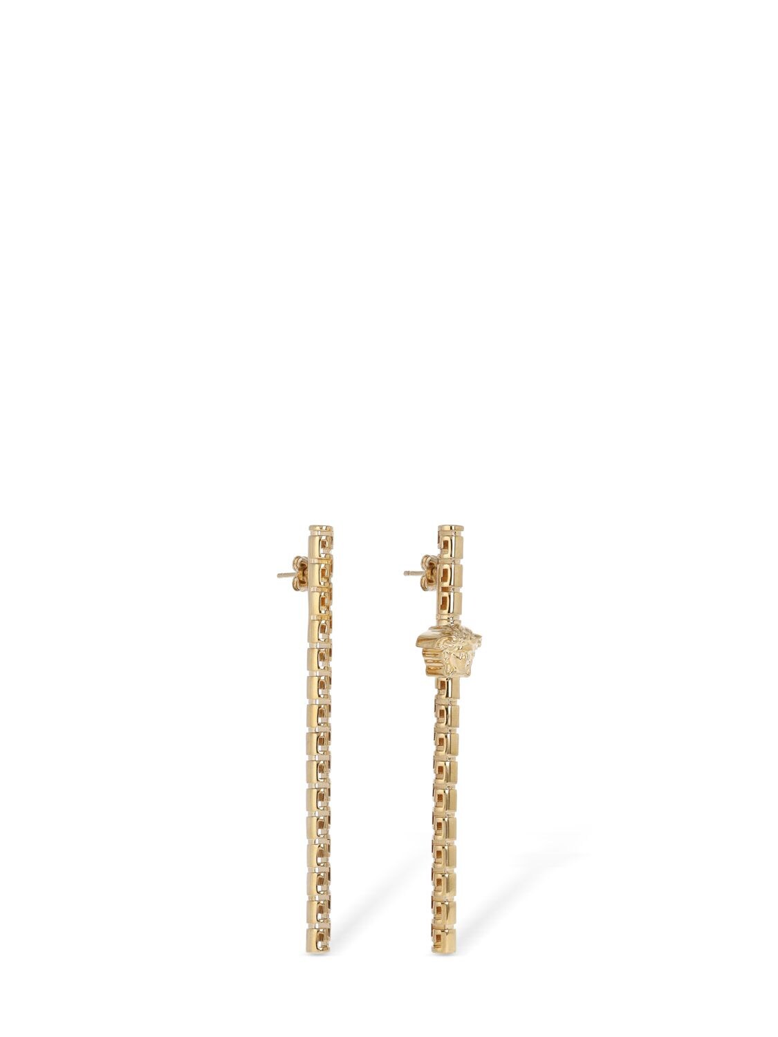 Shop Versace Greek Motif Asymmetric Earrings In Gold