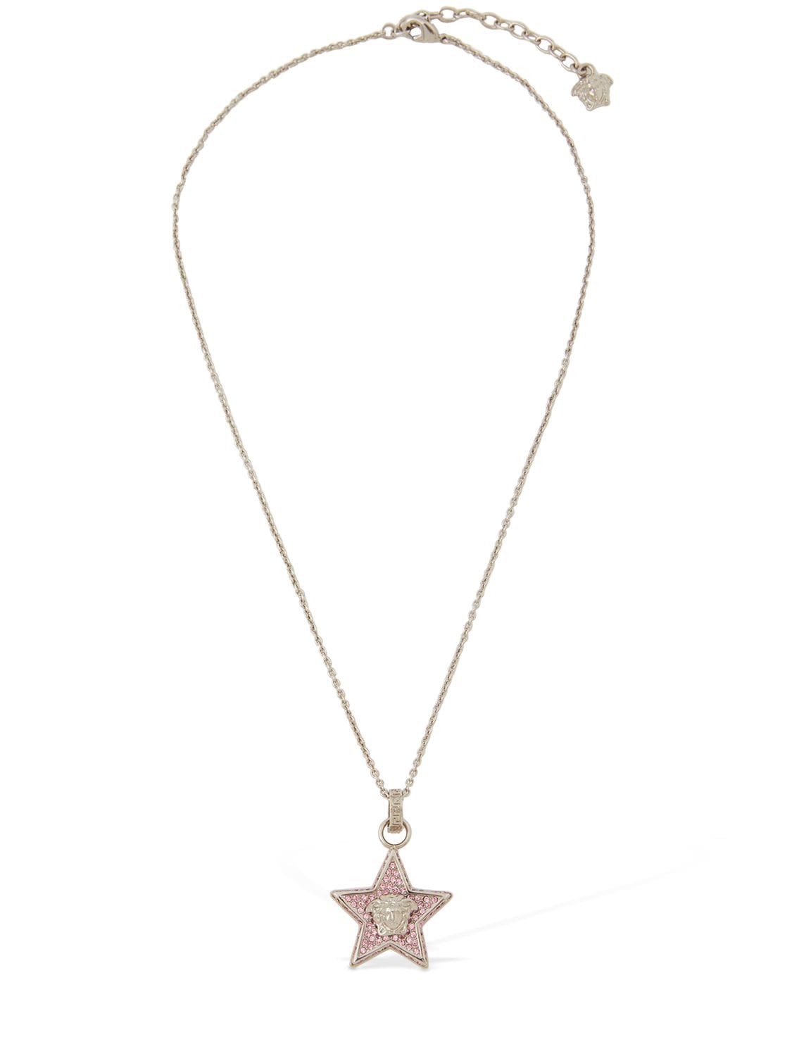 Shop Versace Star & Crystal Medusa Charm Necklace In Silver,rose