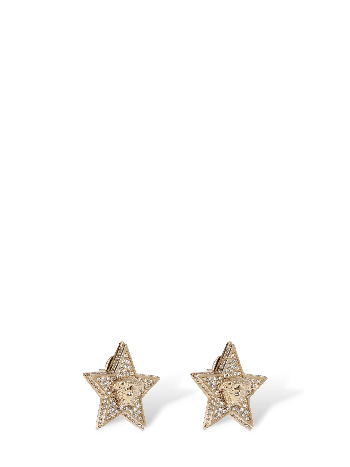 Shop Versace Star & Crystal Medusa Stud Earrings In Gold,crystal