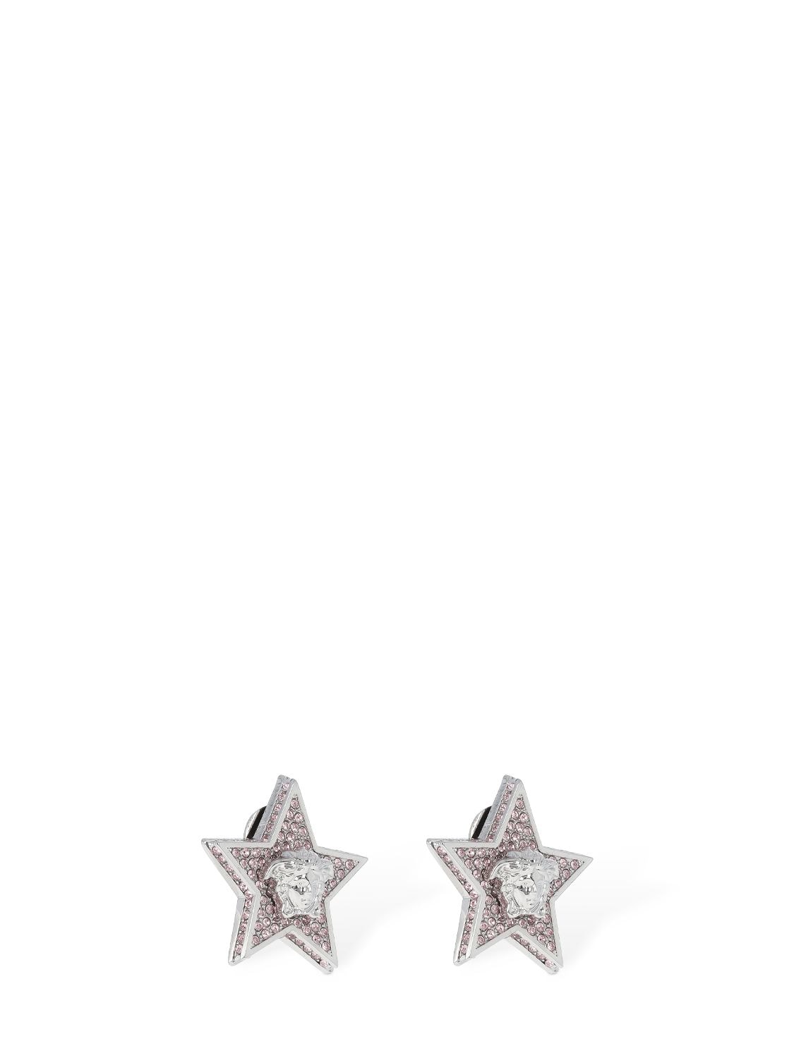 Shop Versace Star & Crystal Medusa Stud Earrings In Silver,rose