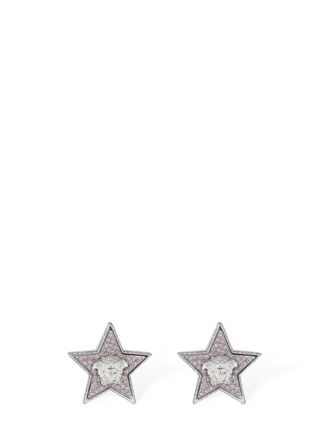 Versace Star & Crystal Medusa Stud Earrings In Silver,rose