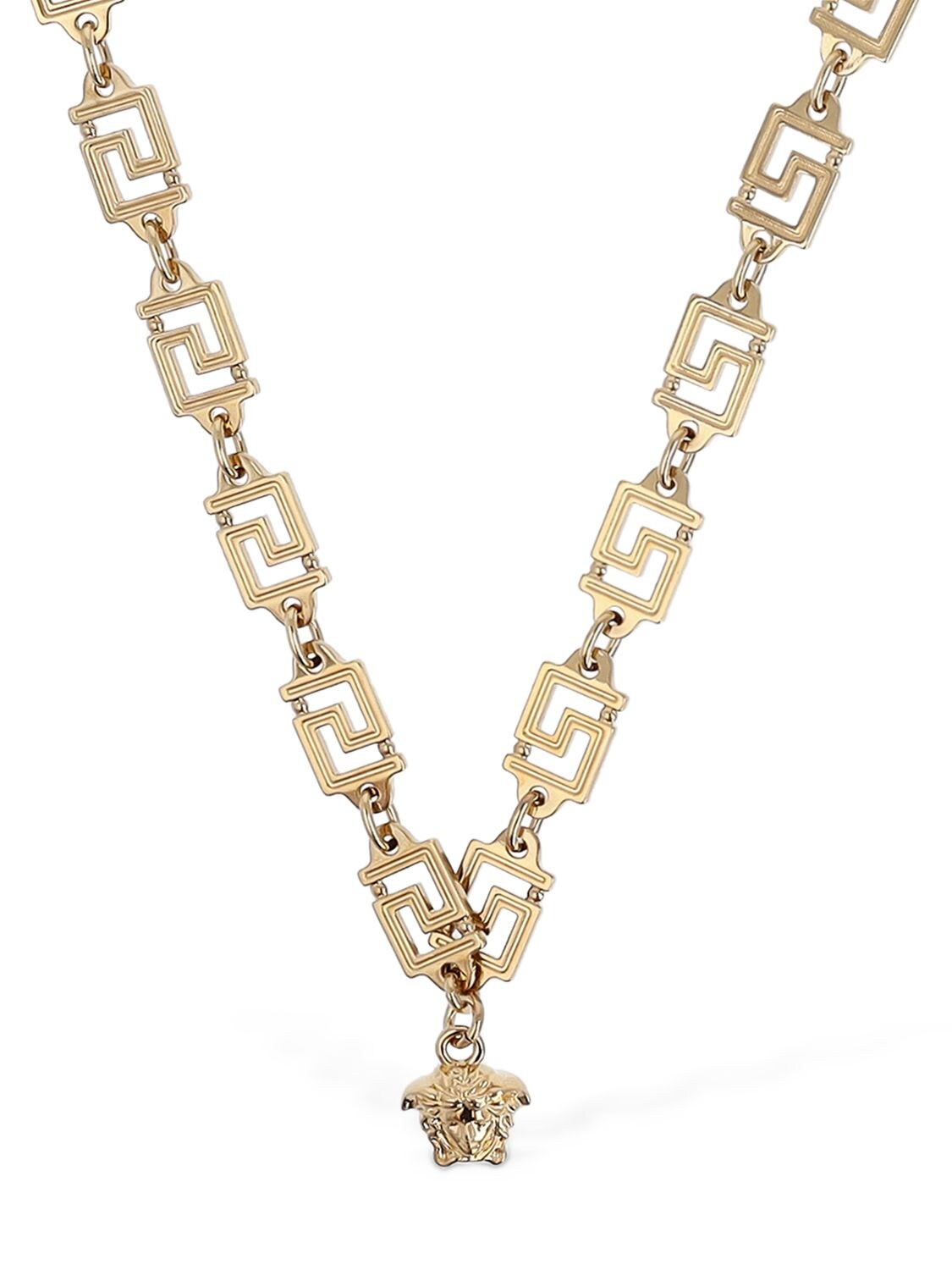 Shop Versace Greek Motif Necklace In Gold