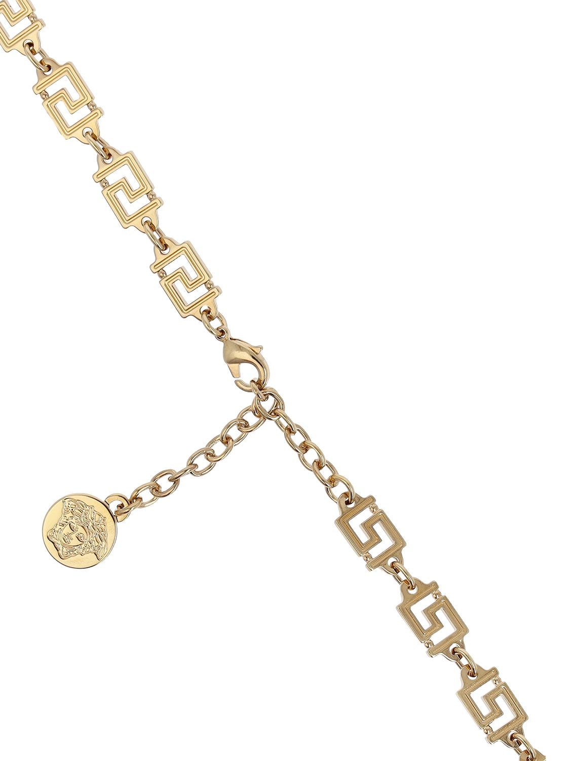 Shop Versace Greek Motif Necklace In Gold