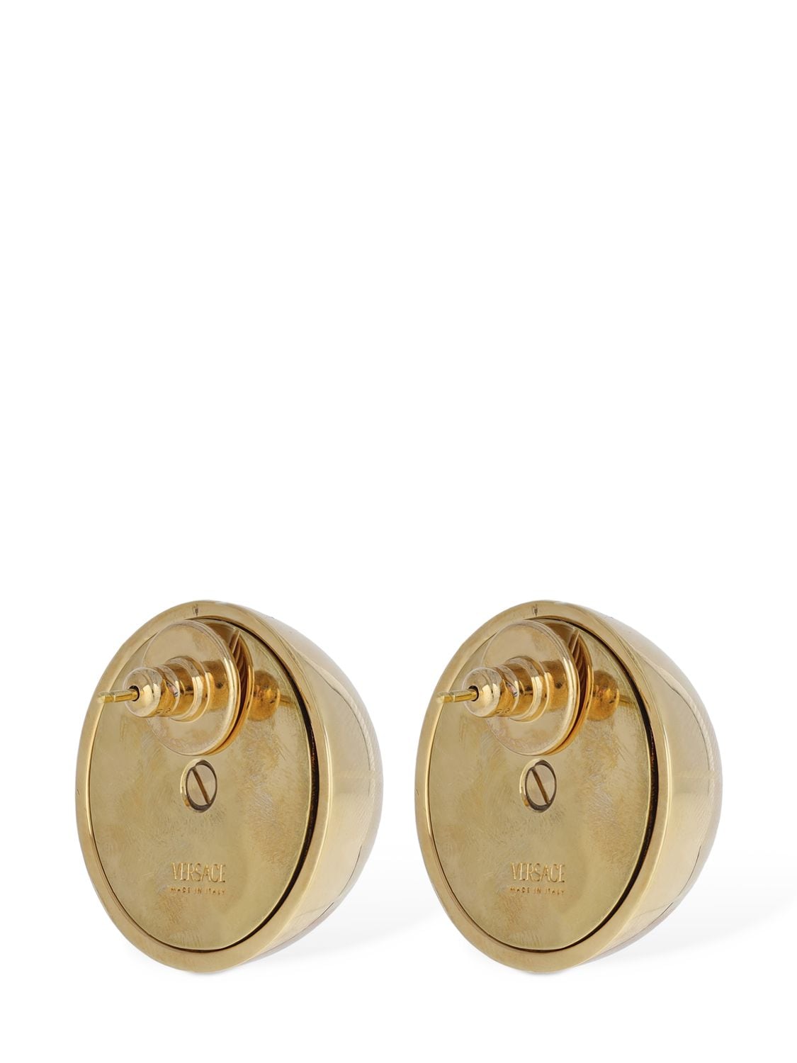 Shop Versace Lettering Stud Earrings In Gold