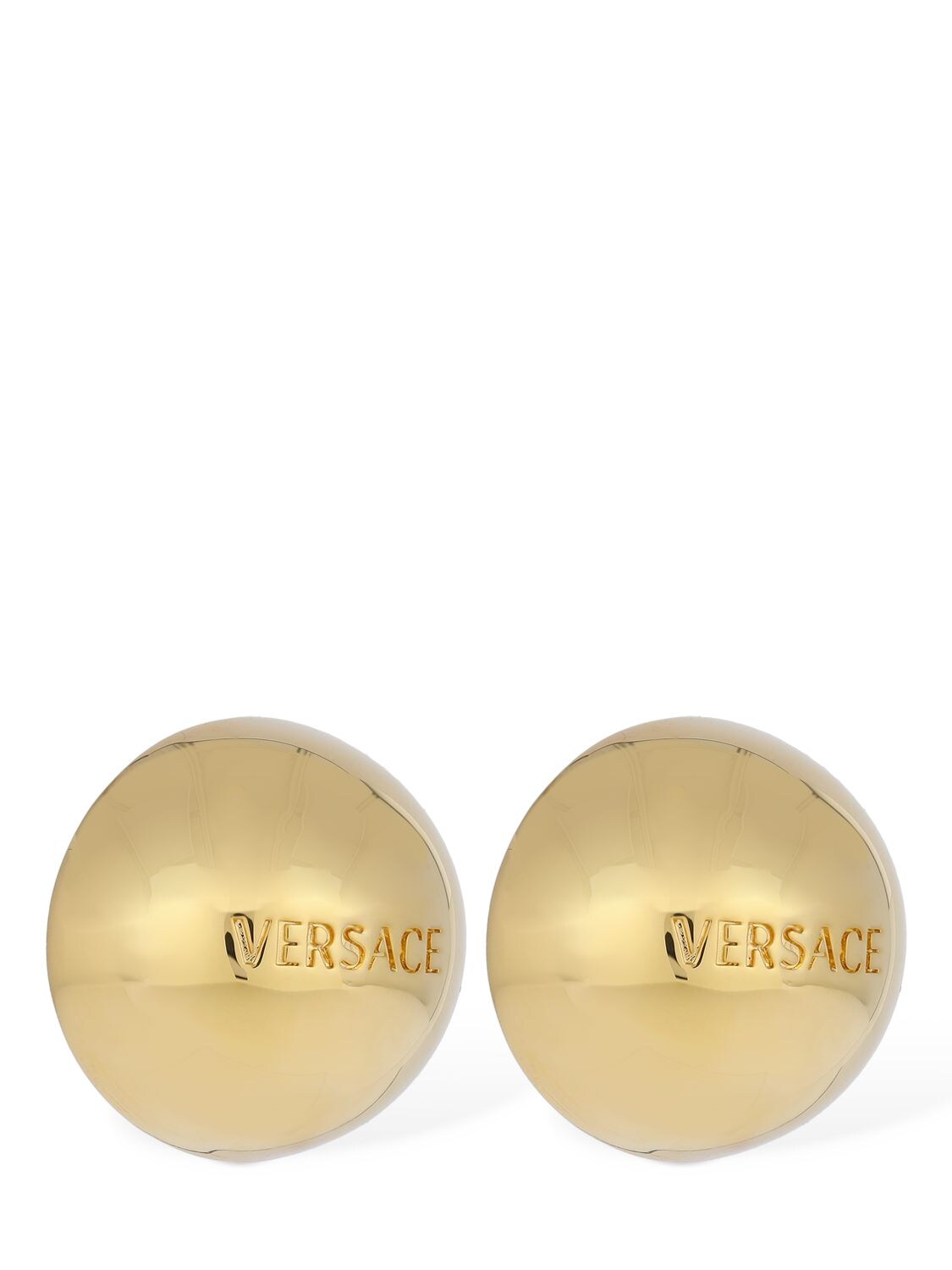 Shop Versace Lettering Stud Earrings In Gold