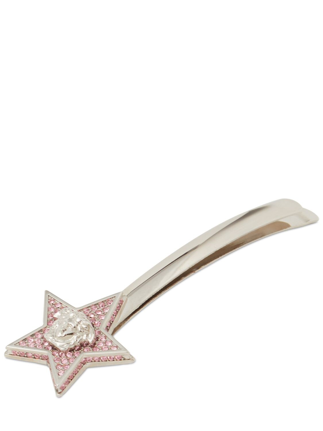 Shop Versace Star & Crystal Medusa Hair Clip In Silver,rose