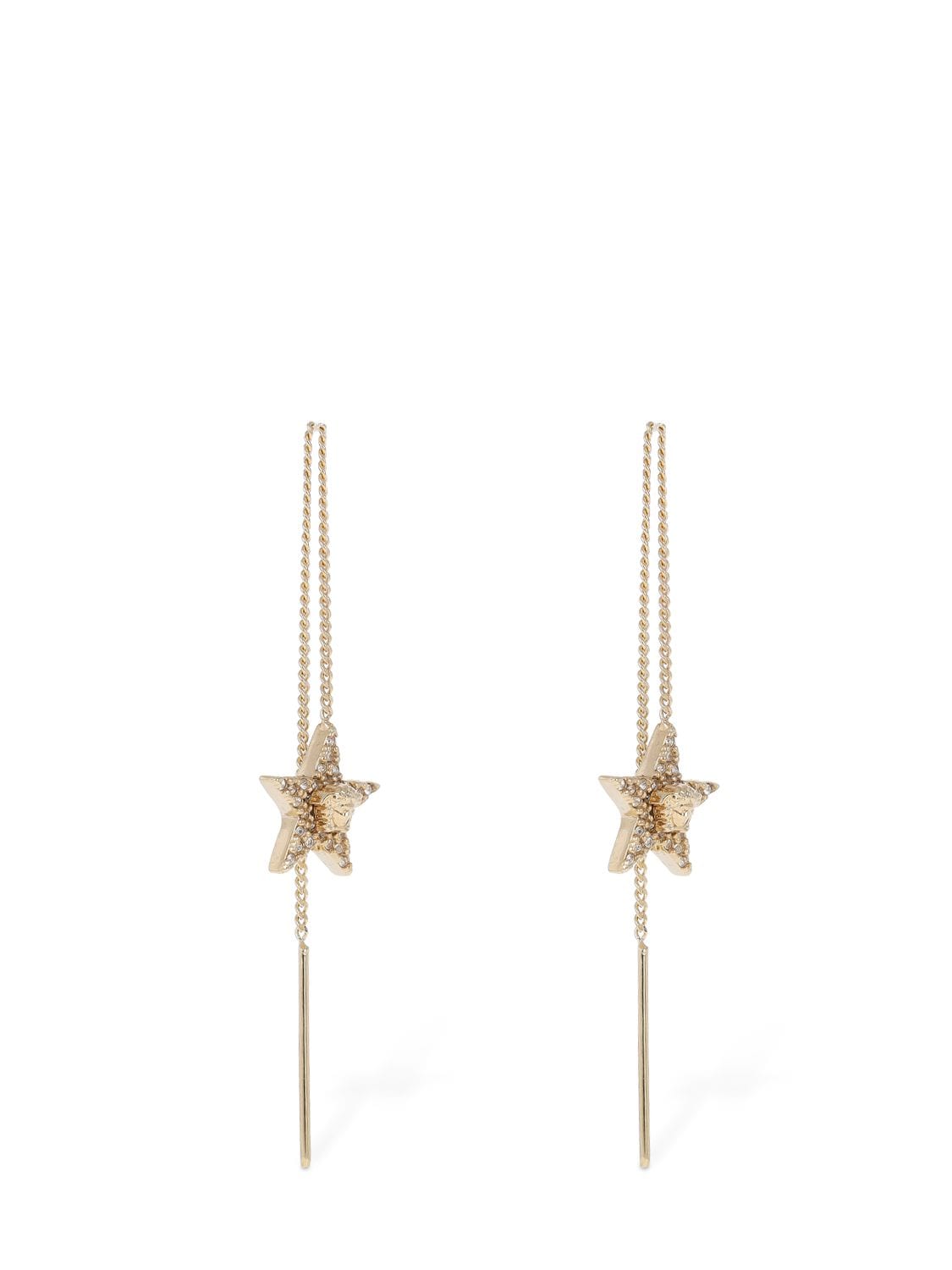 Shop Versace Star & Crystal Medusa Earrings In Gold,crystal