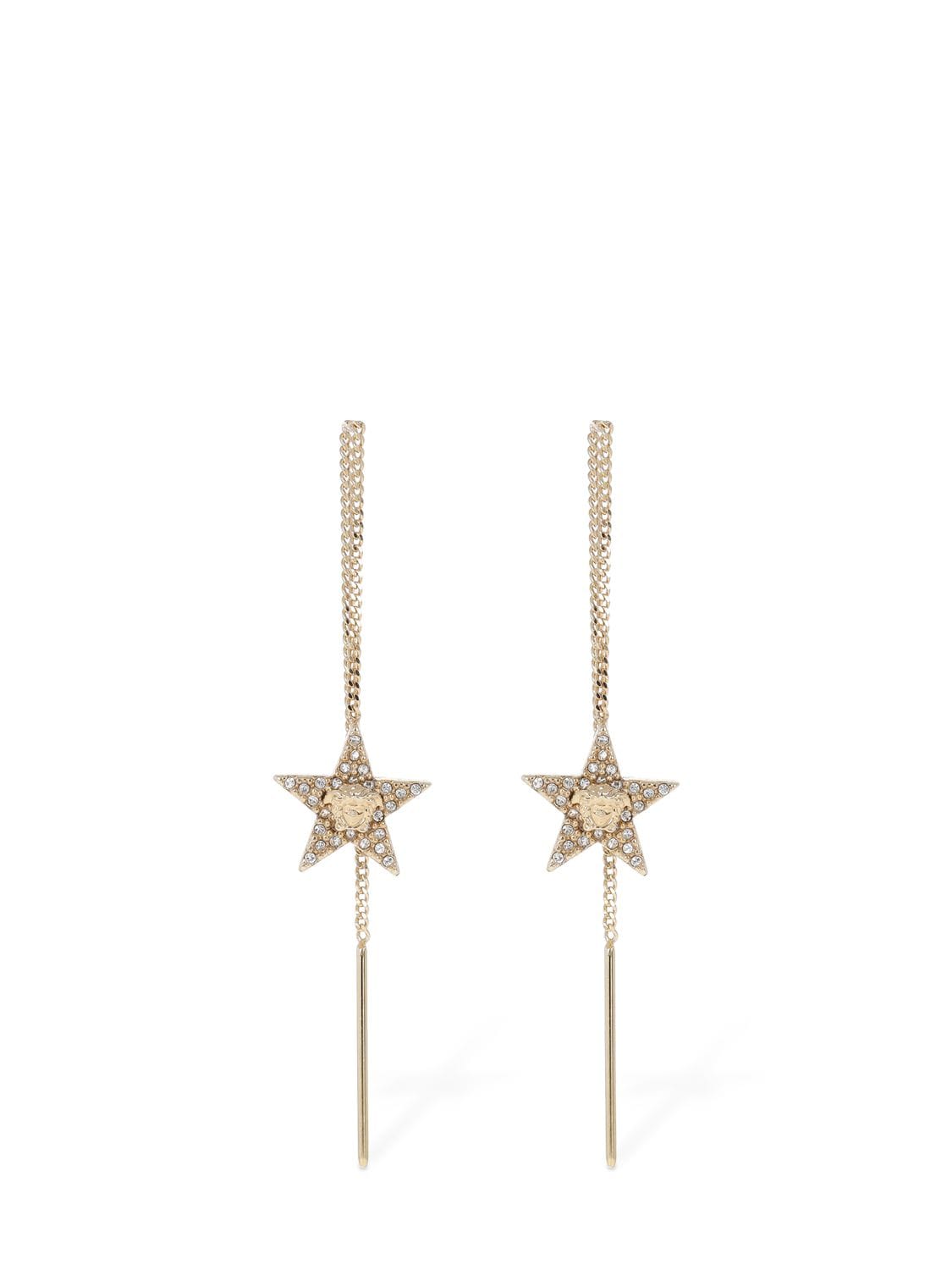 Versace Star & Crystal Medusa Earrings In Gold,crystal