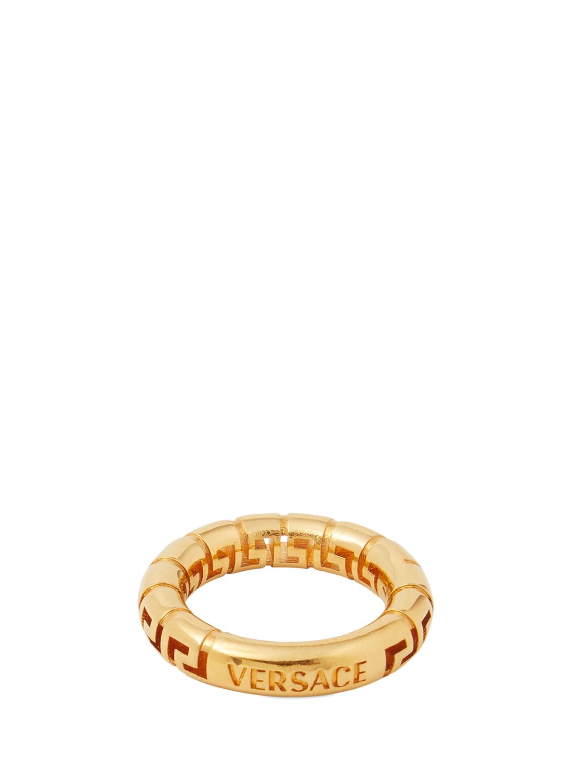 Shop Versace Greek Motif Ring In Gold