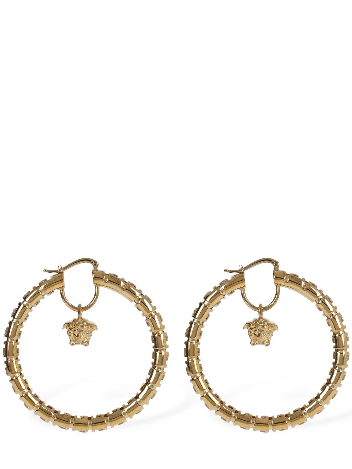 Versace Greek Motif Hoop Earrings In Gold