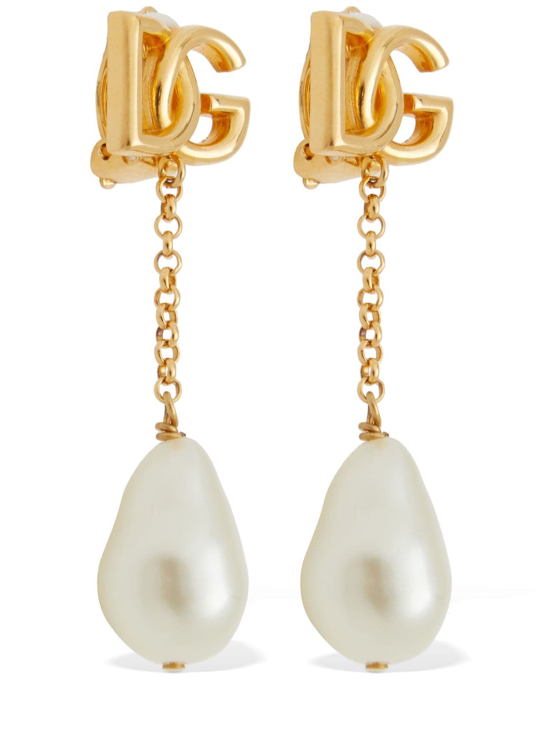 Shop Dolce & Gabbana Dg Imitation Pearl Clip-on Earrings In Gold,white