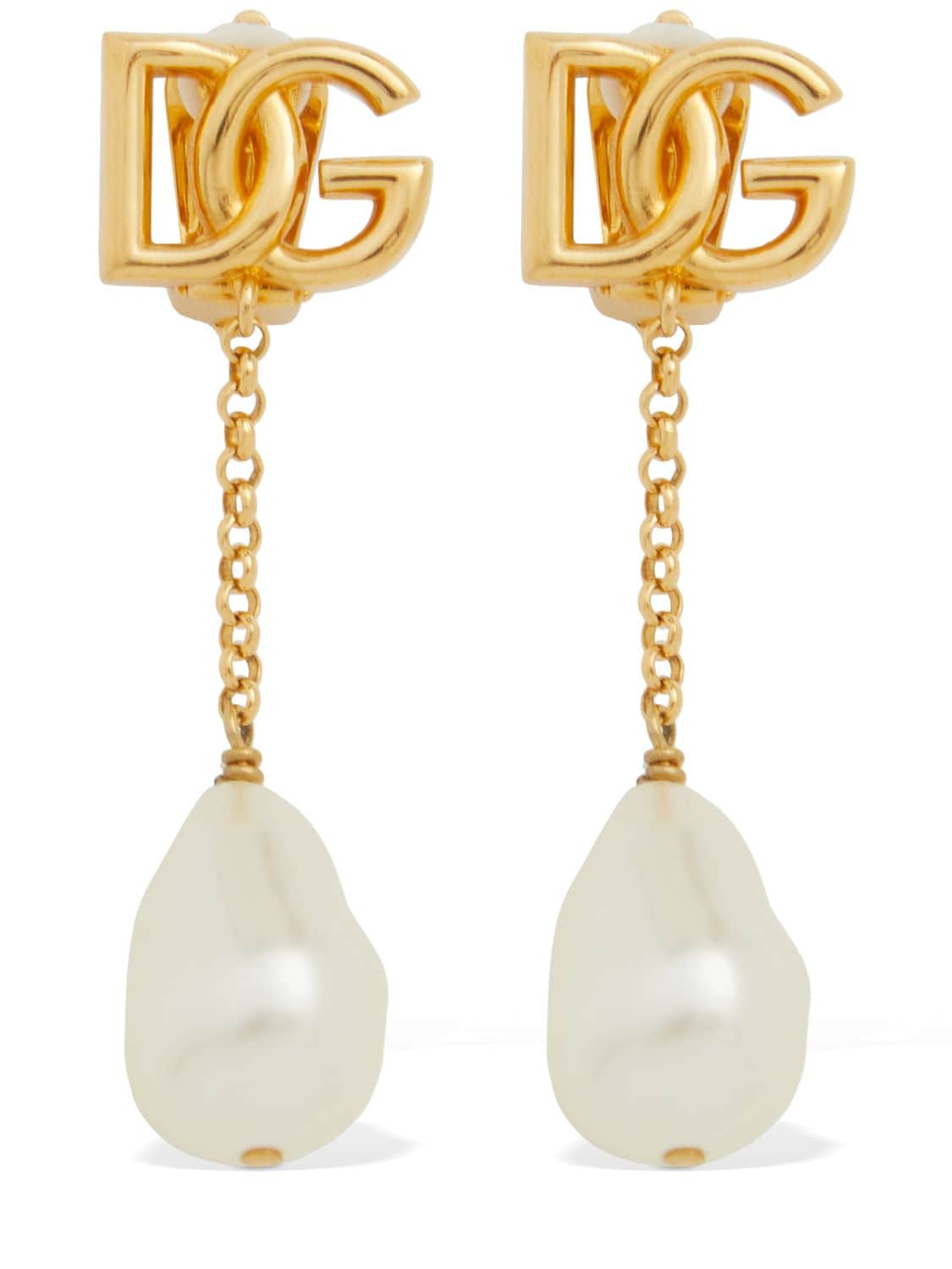 Dolce & Gabbana Dg Imitation Pearl Clip-on Earrings In Gold,white