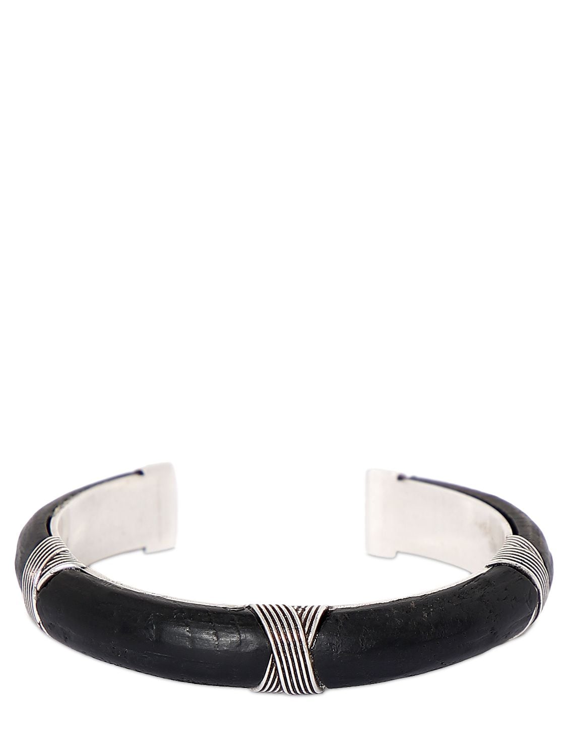 Saint Laurent Croix Brass & Wood Bracelet In Black,silver