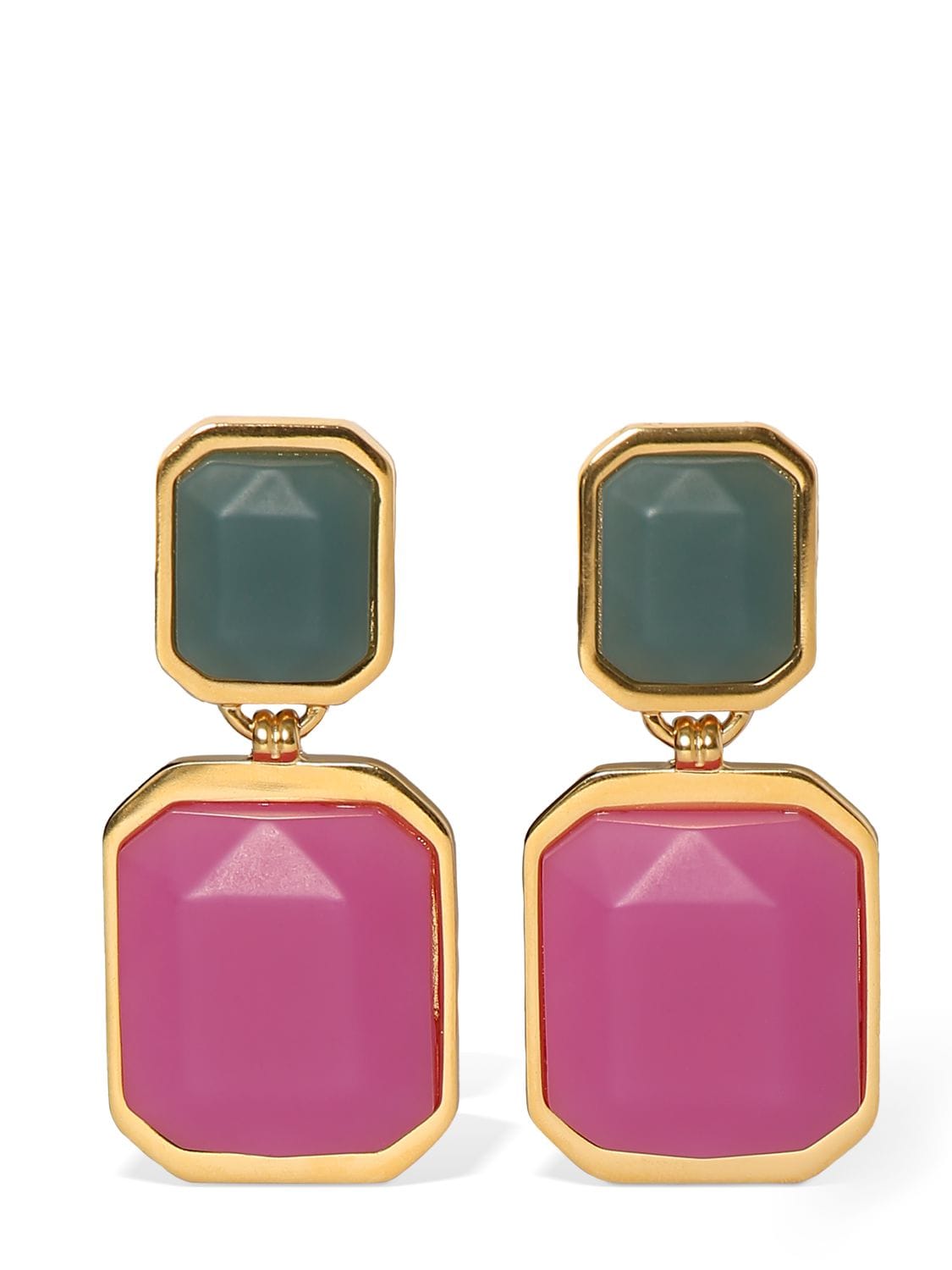 Shop Saint Laurent Octagon Earrings In Gold,blue,pink
