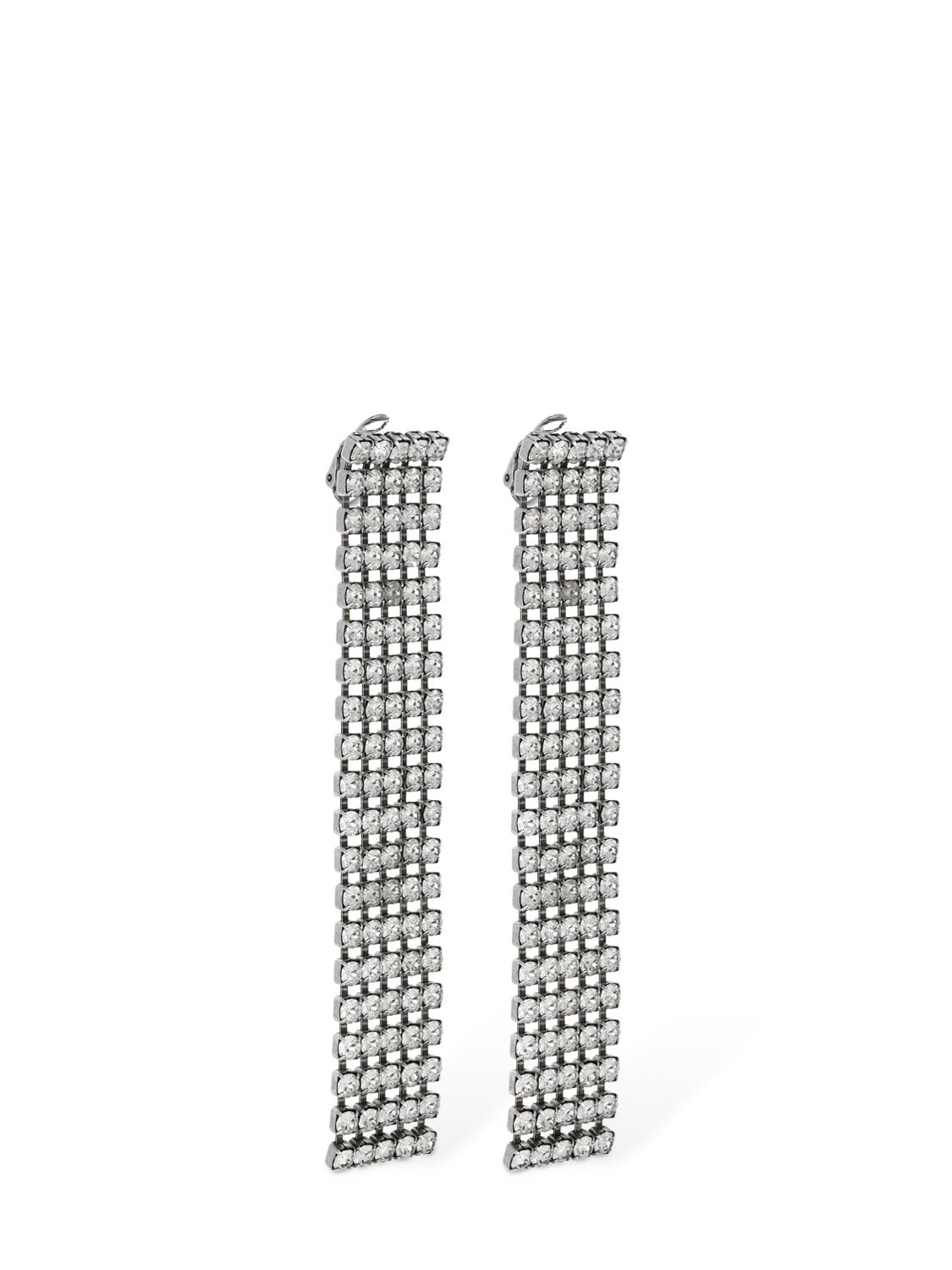 Shop Saint Laurent Bulky Rhinestone Earrings In Silver