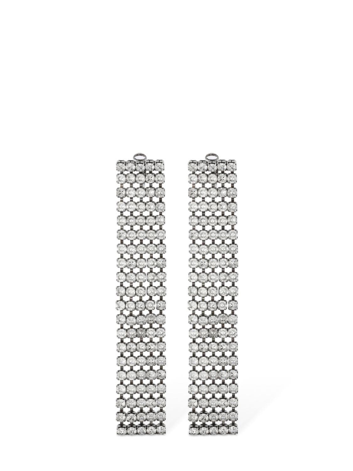 Shop Saint Laurent Bulky Rhinestone Earrings In Silver