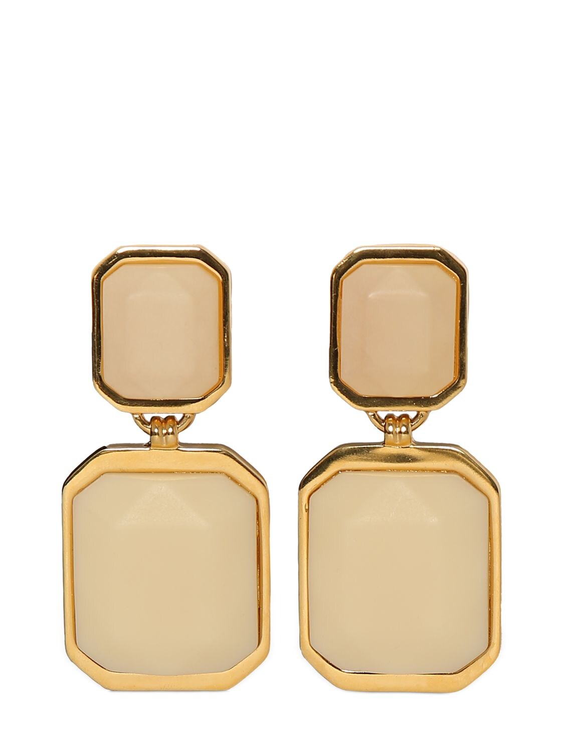 Saint Laurent Octagon Earrings In Gold,ivory