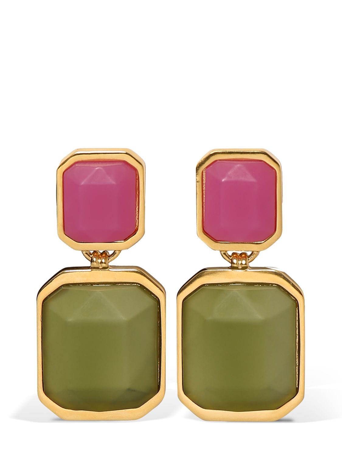 Shop Saint Laurent Octagon Earrings In Gold,olive,pink