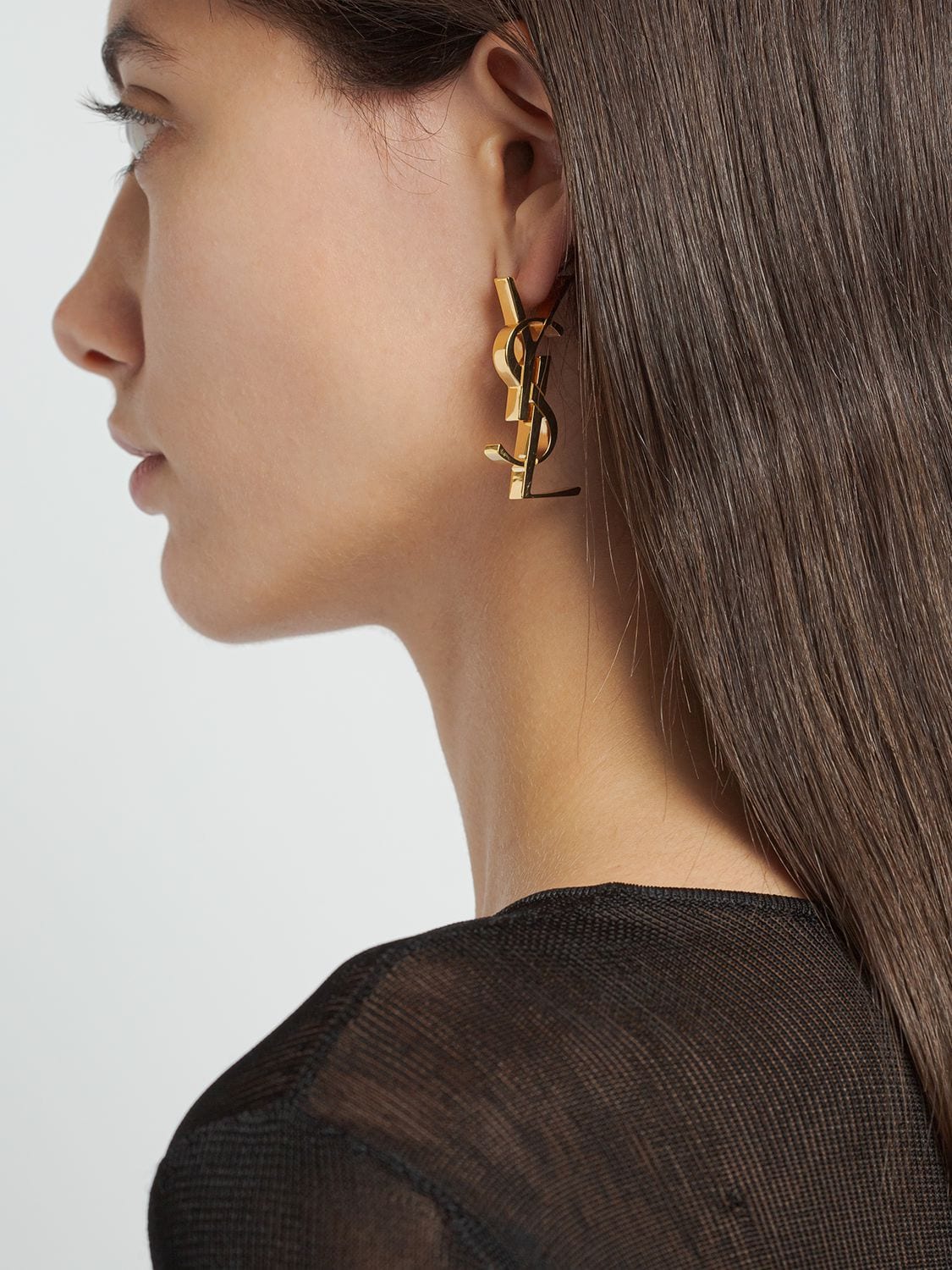 Shop Saint Laurent Chunky Monogram Mono Earring In Gold