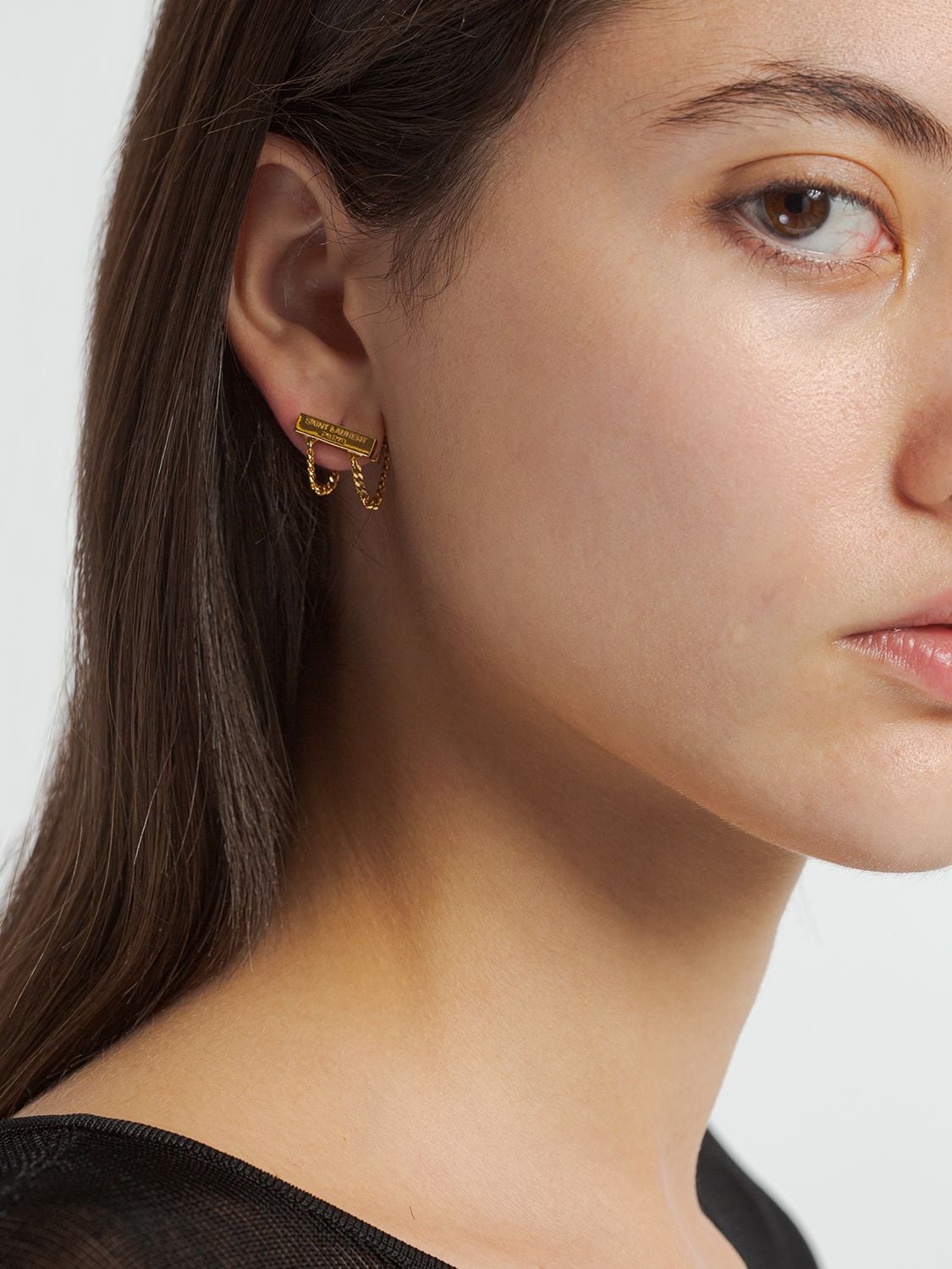 Shop Saint Laurent Asymmetrical Monogram Earrings In Gold