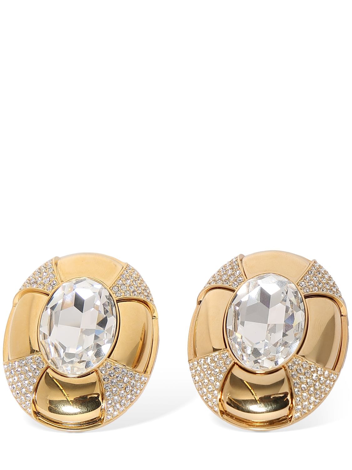 Saint Laurent Oval Deco Oversize Earrings In Gold,crystal