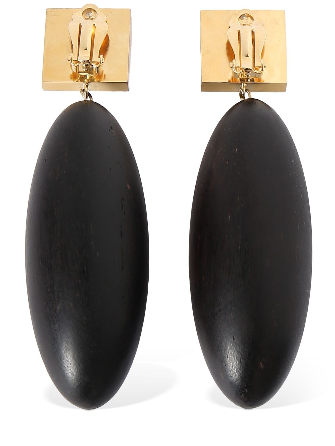Shop Saint Laurent Oval Wood & Brass Earrings In Gold,white