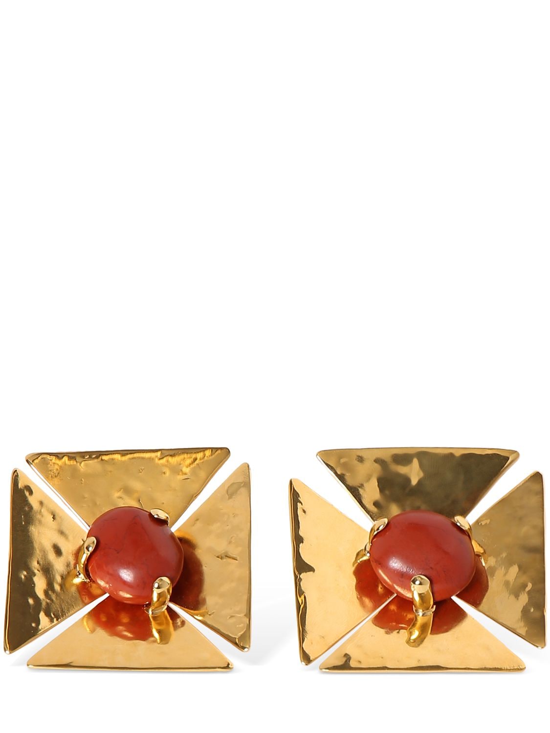 Saint Laurent Croix Pierre Sert Earrings In Gold,red