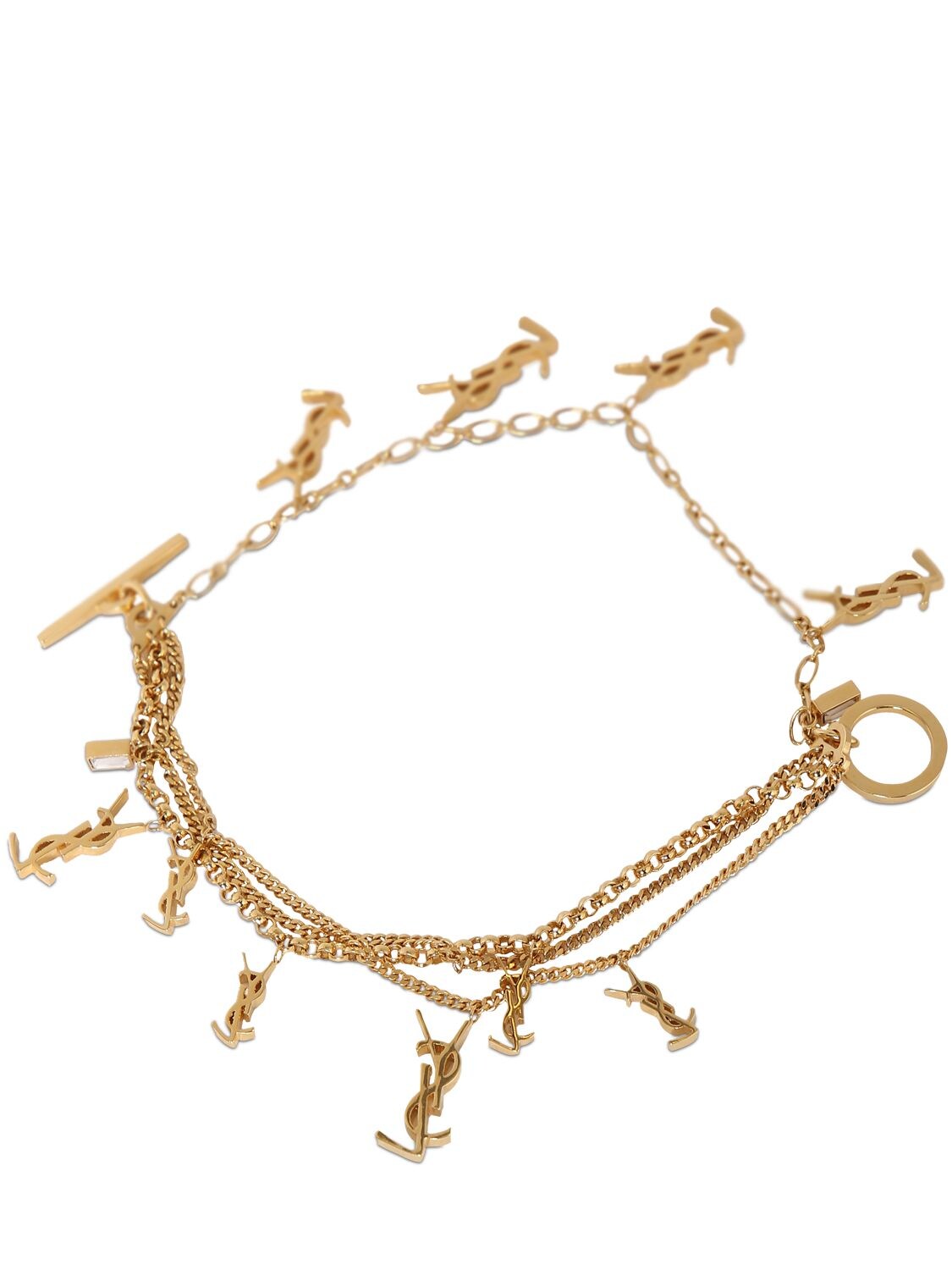 Saint Laurent Multi Strass Bracelet In Gold,crystal