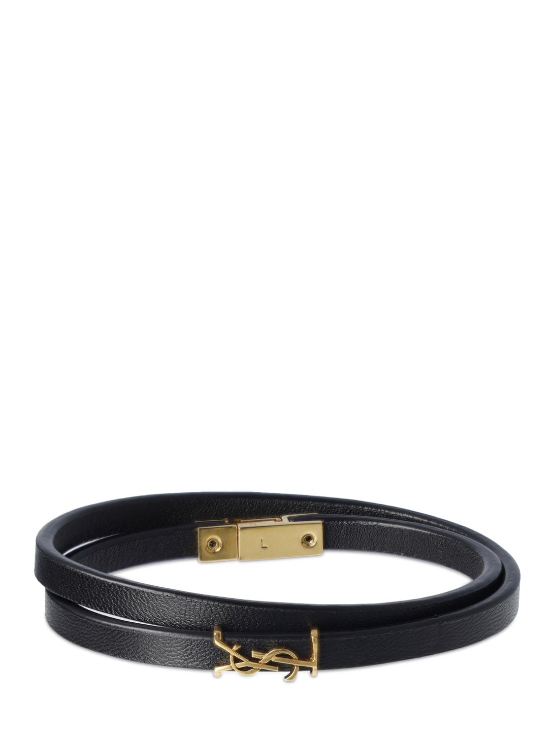 Saint Laurent Monogram Leather Bracelet In Black