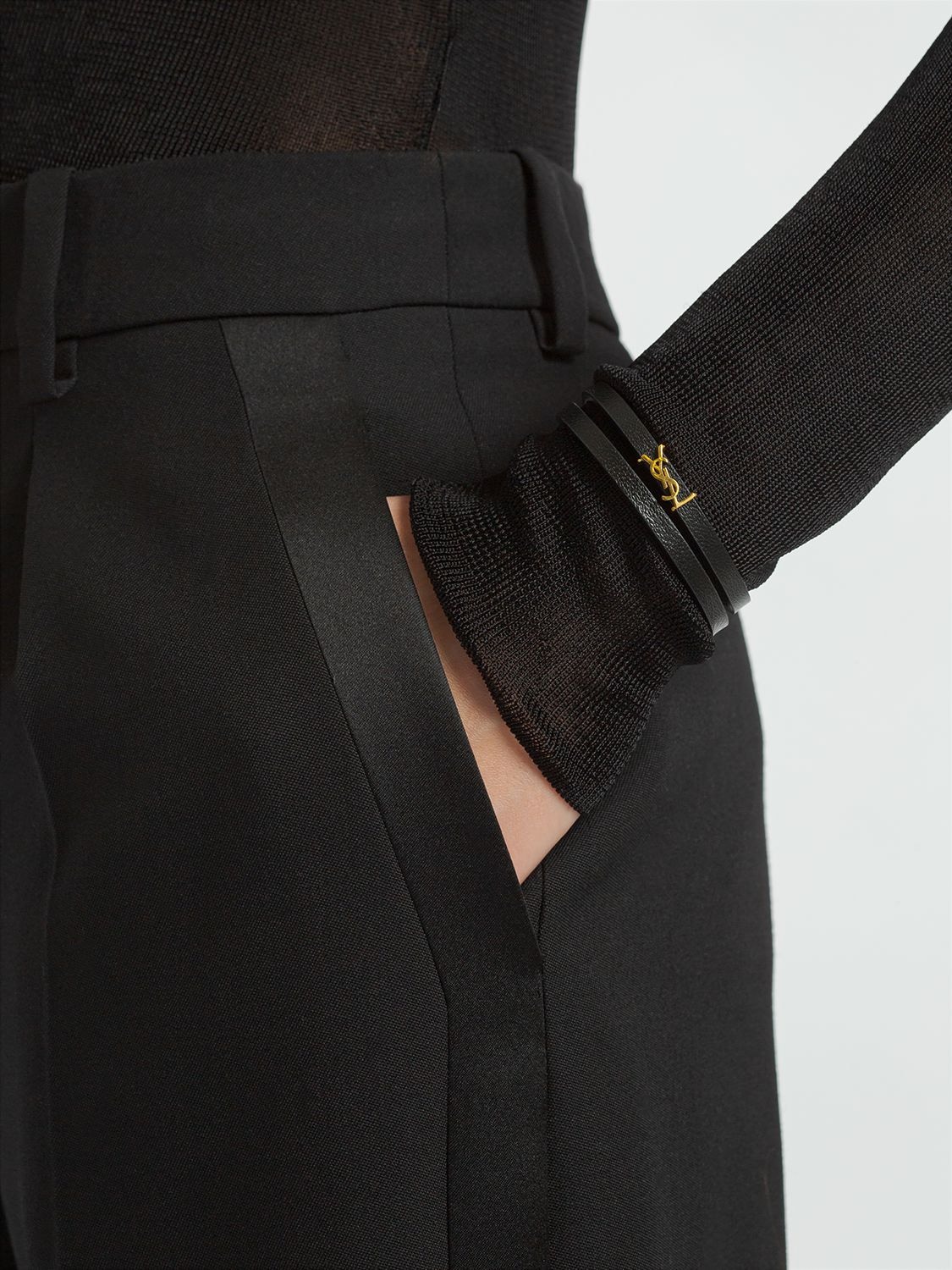 Saint Laurent Monogram Black Leather Bracelet – Queen Bee of