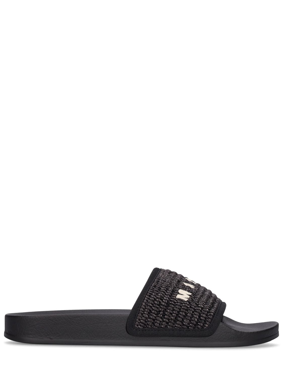 Marni 10mm Raffia Effect Slide Sandals In Black