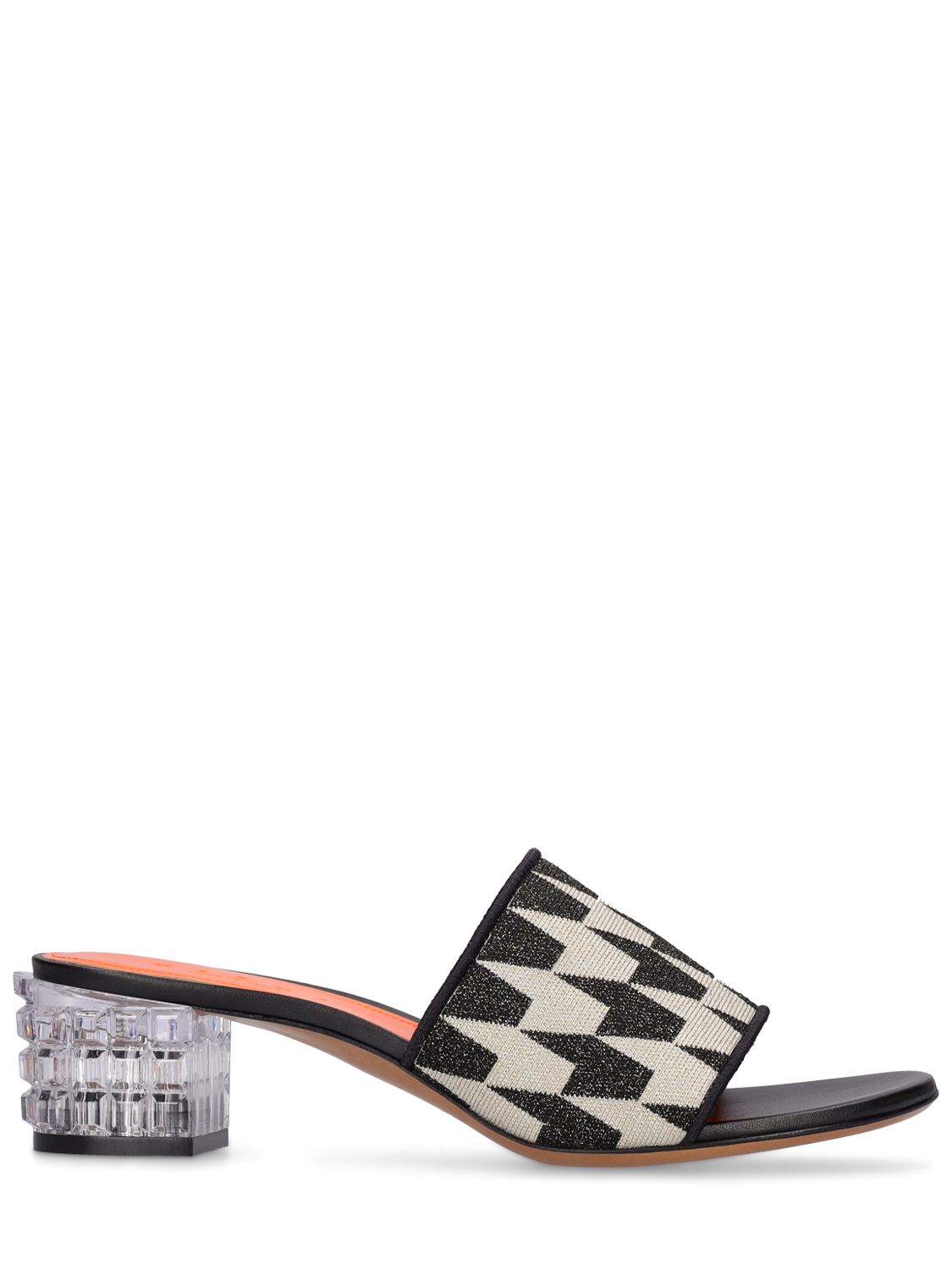 Marni Black & Off-white Jacquard Heeled Sandals In Multicolor