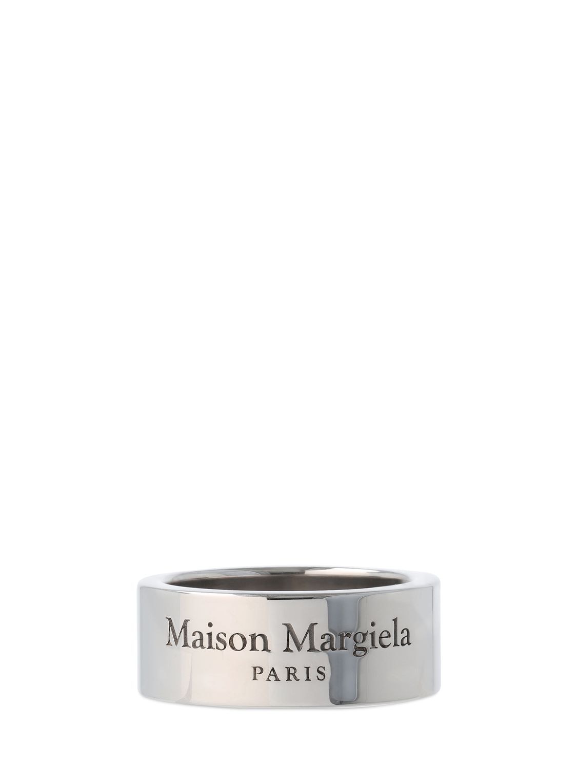 Shop Maison Margiela Logo Engraved Band Ring In Palladium