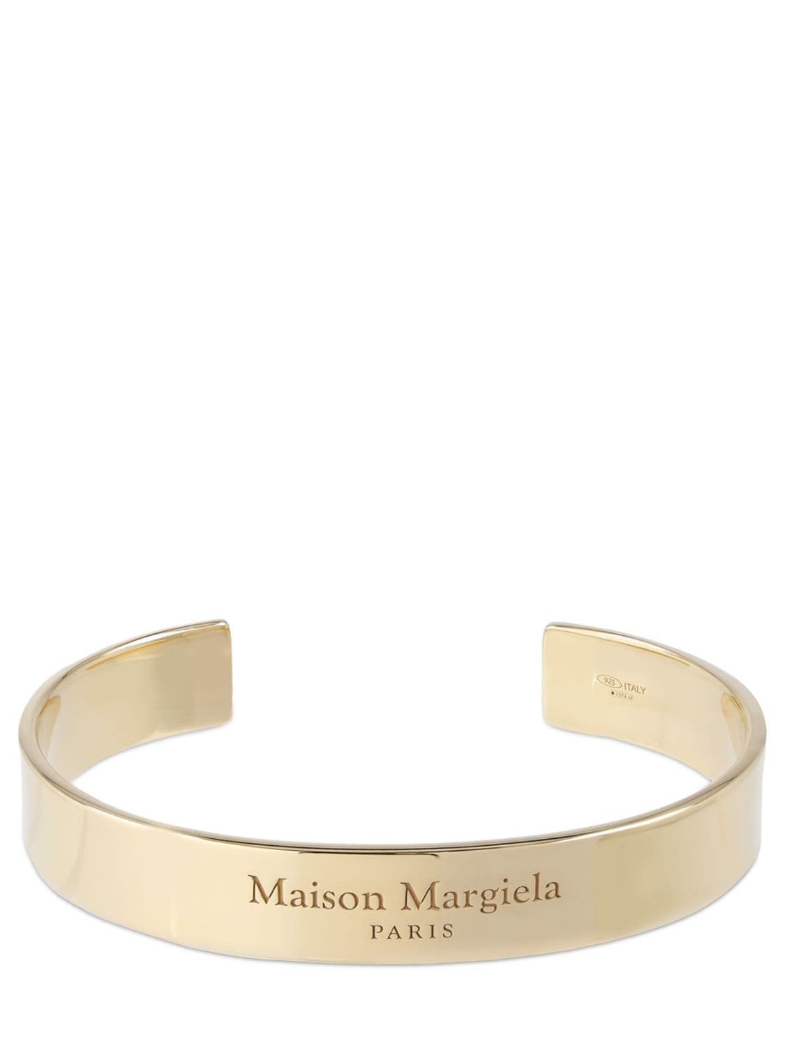 Shop Maison Margiela Logo Engraved Thick Cuff Bracelet In Gold