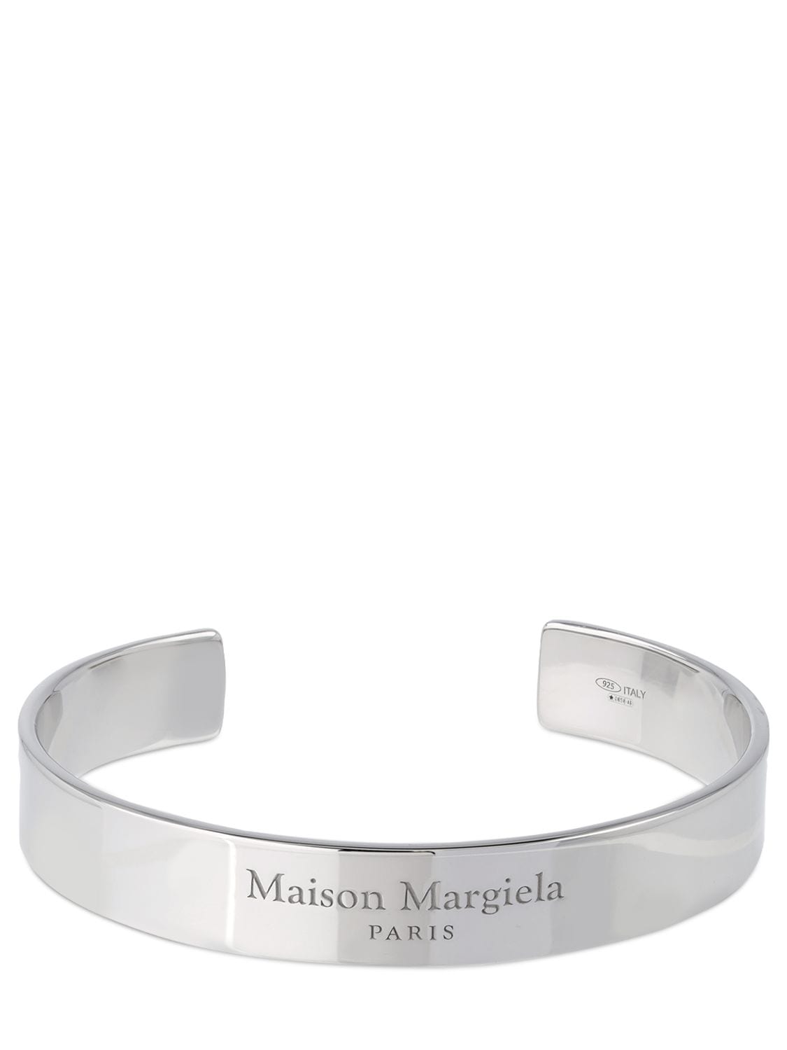 Maison Margiela Logo Engraved Thick Cuff Bracelet In Palladium