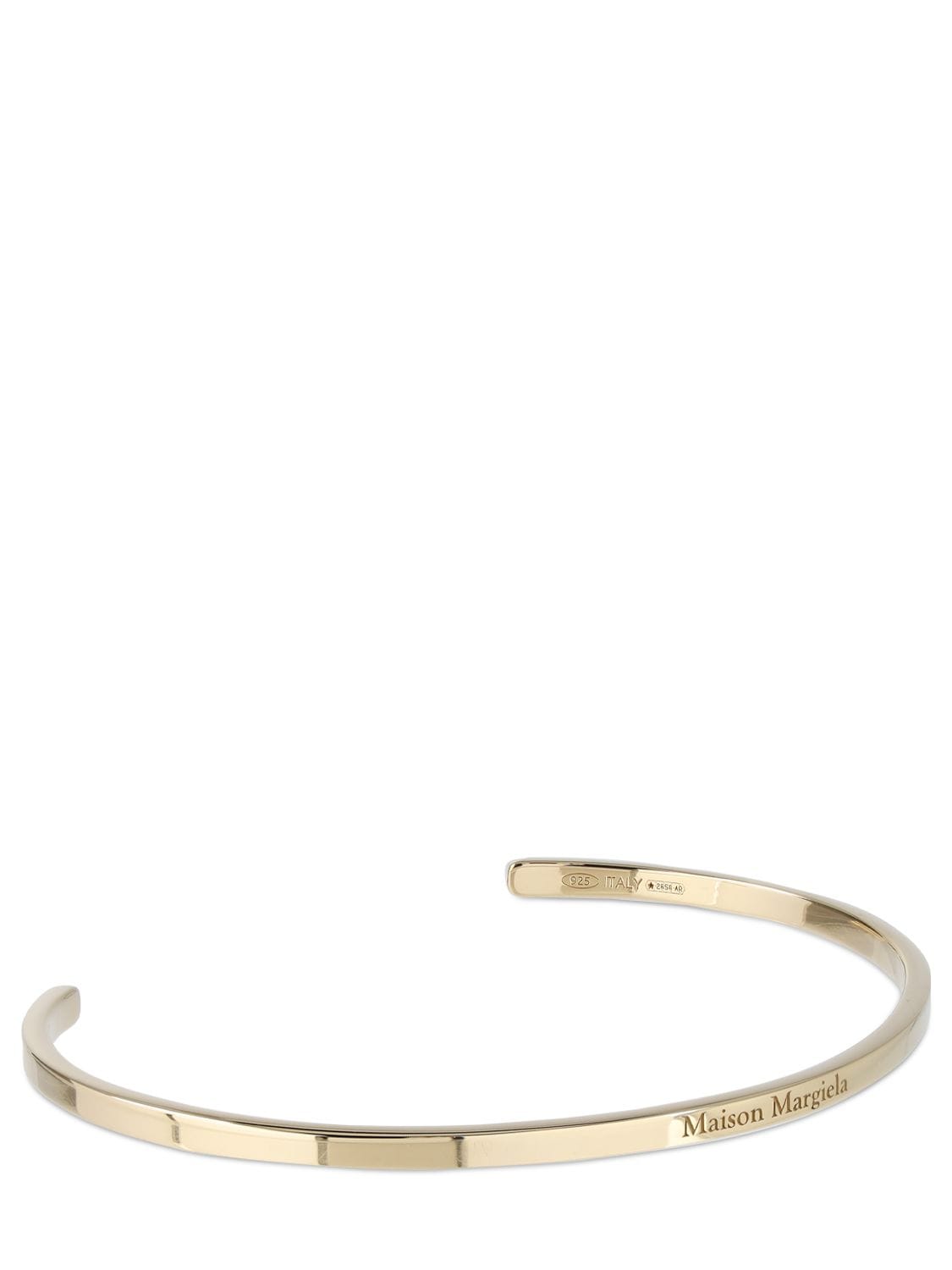 Shop Maison Margiela 3mm Logo Engraved Slim Cuff Bracelet In Gold