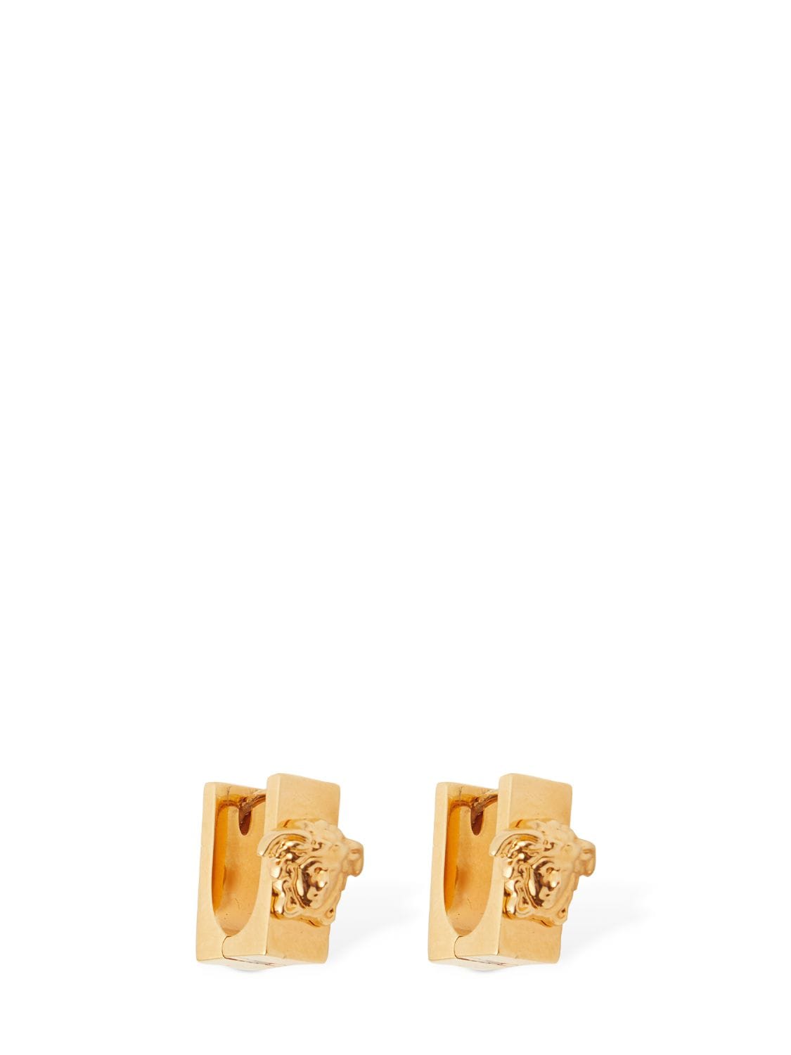 Shop Versace Medusa Squared Hoop Earrings In Gold