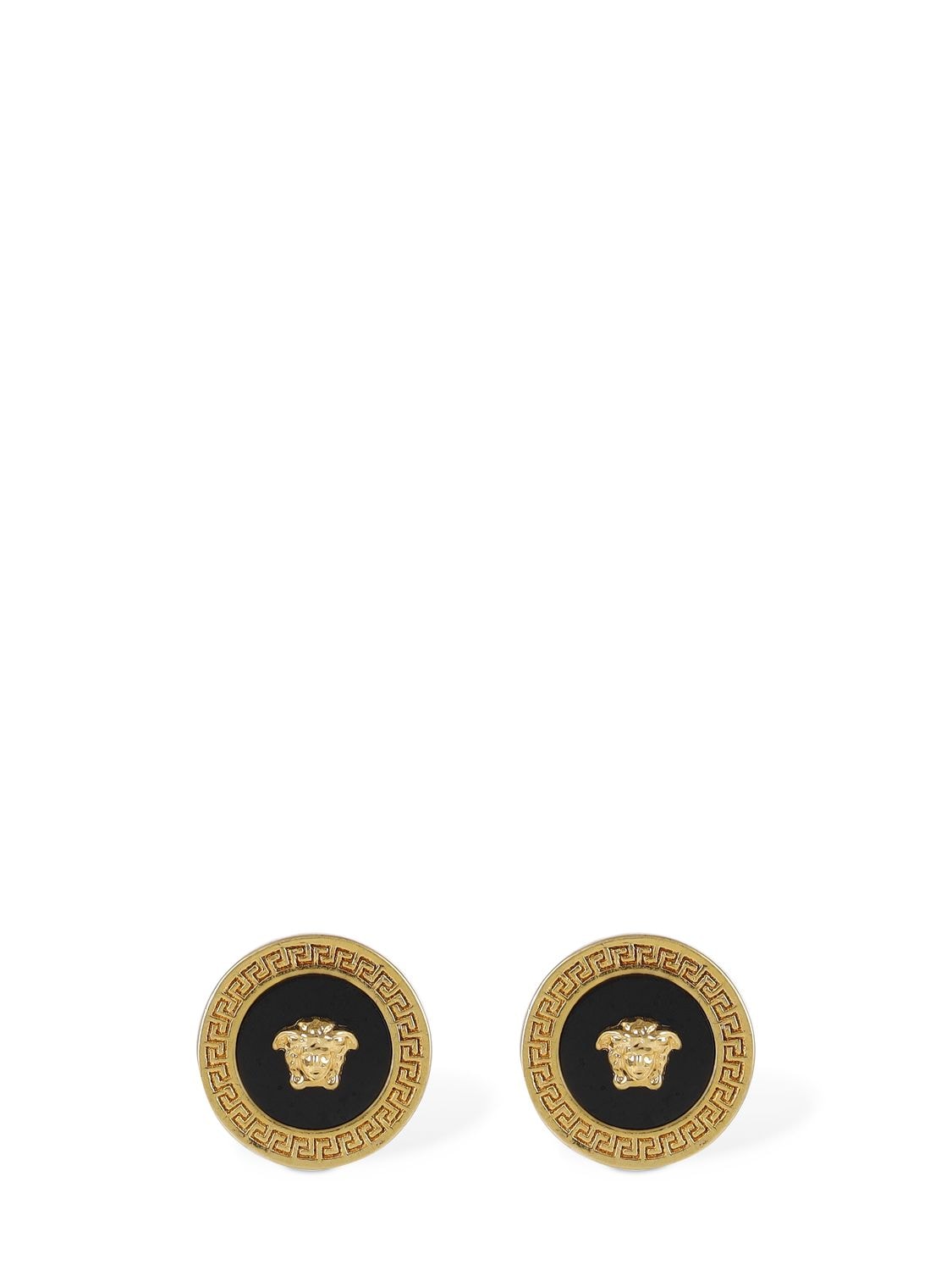 Shop Versace Greek Motif & Medusa Stud Earrings In Gold,black