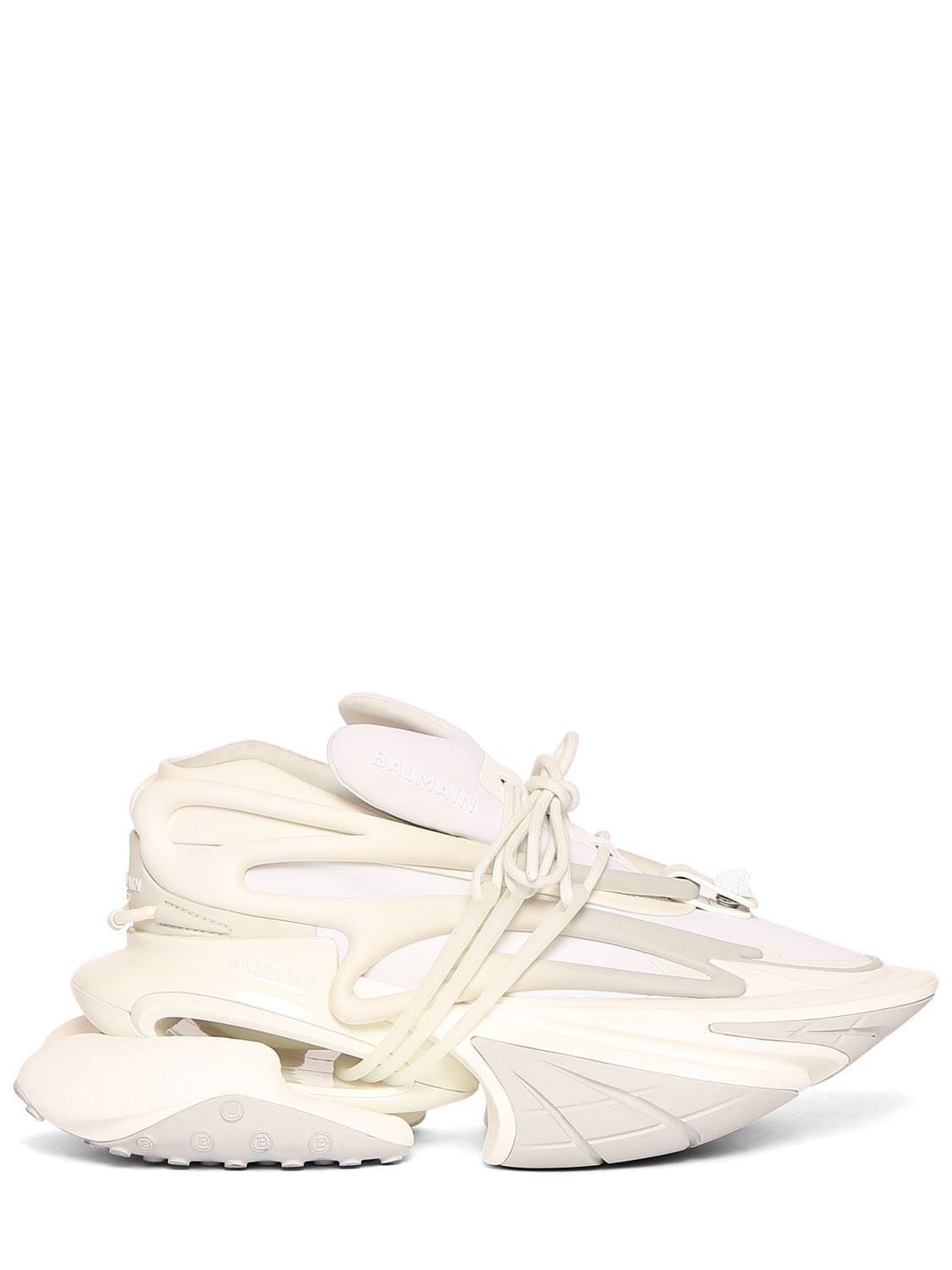 Shop Balmain 30mm Unicorn Neoprene & Leather Sneakers In White