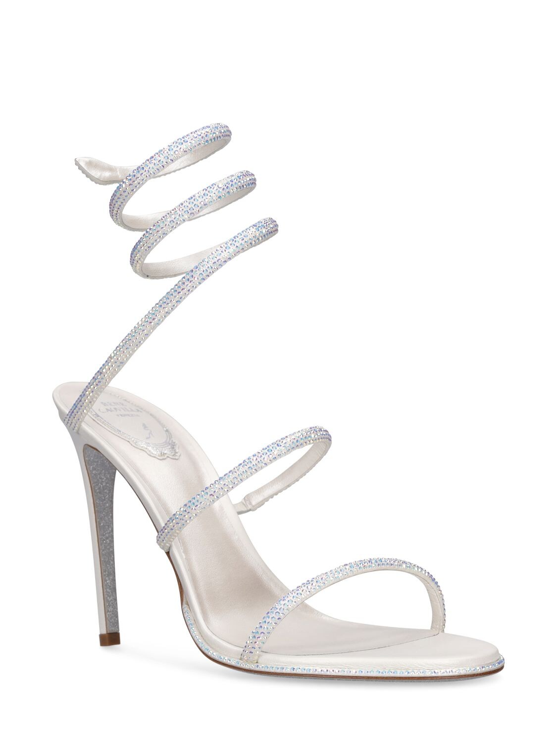 Shop René Caovilla 105mm Embellished Leather Sandals In White