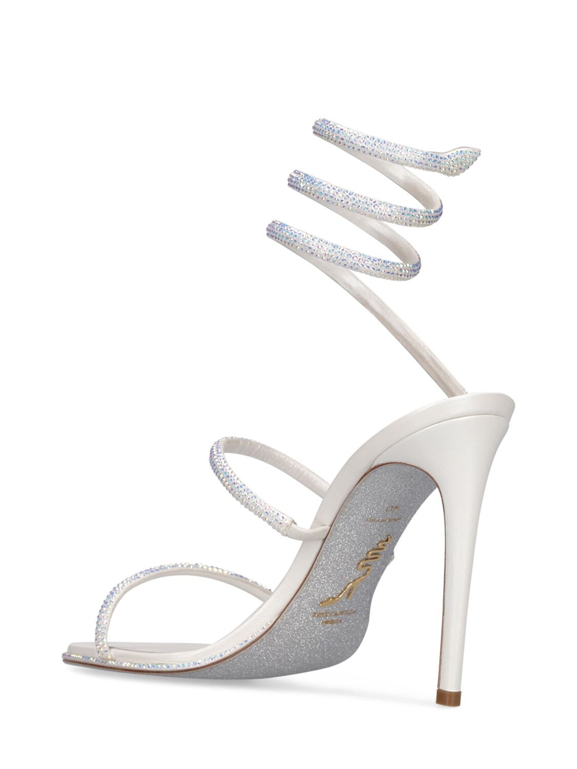 Shop René Caovilla 105mm Embellished Leather Sandals In White