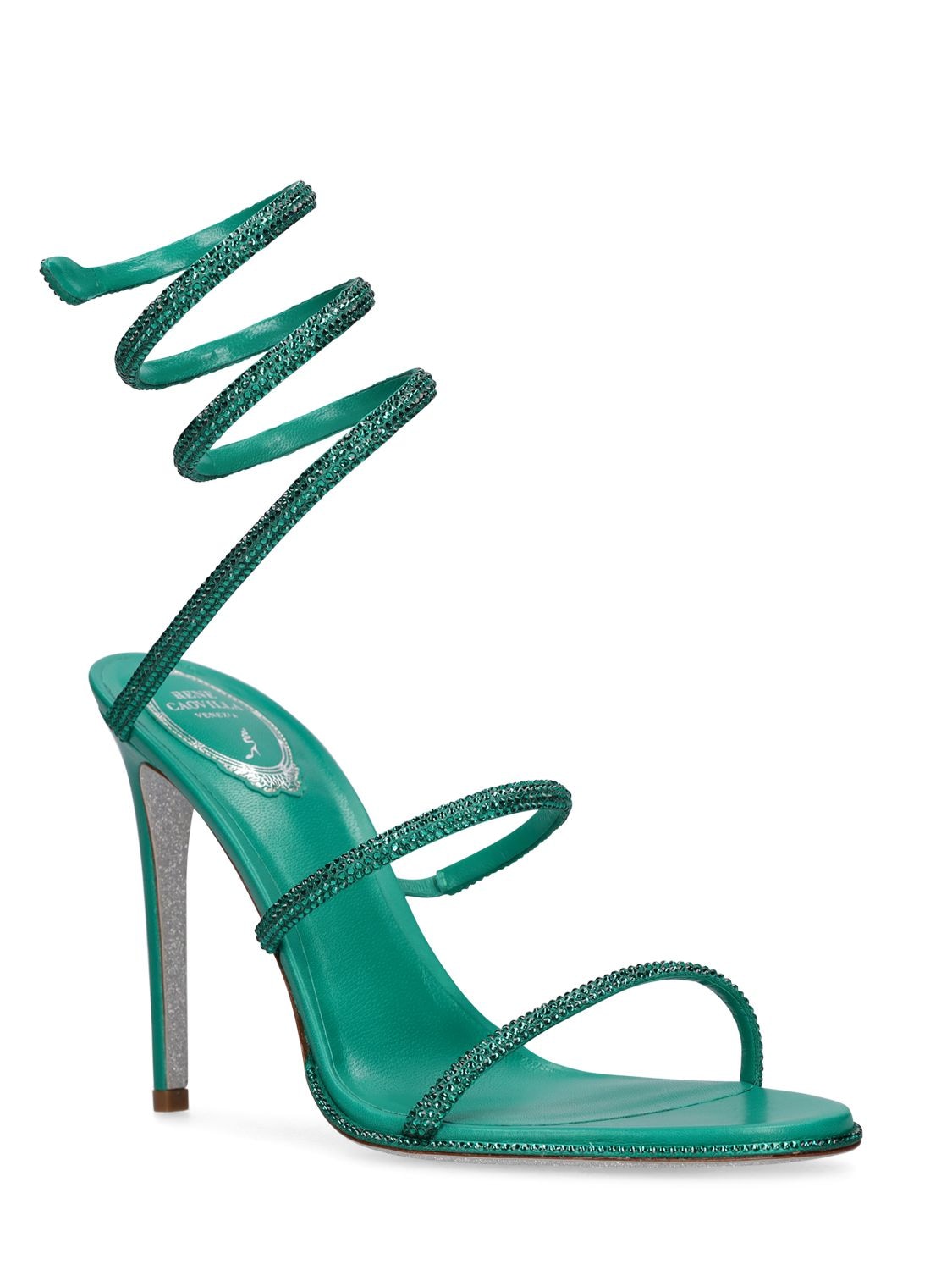 Shop René Caovilla 105mm Embellished Leather Sandals In Green